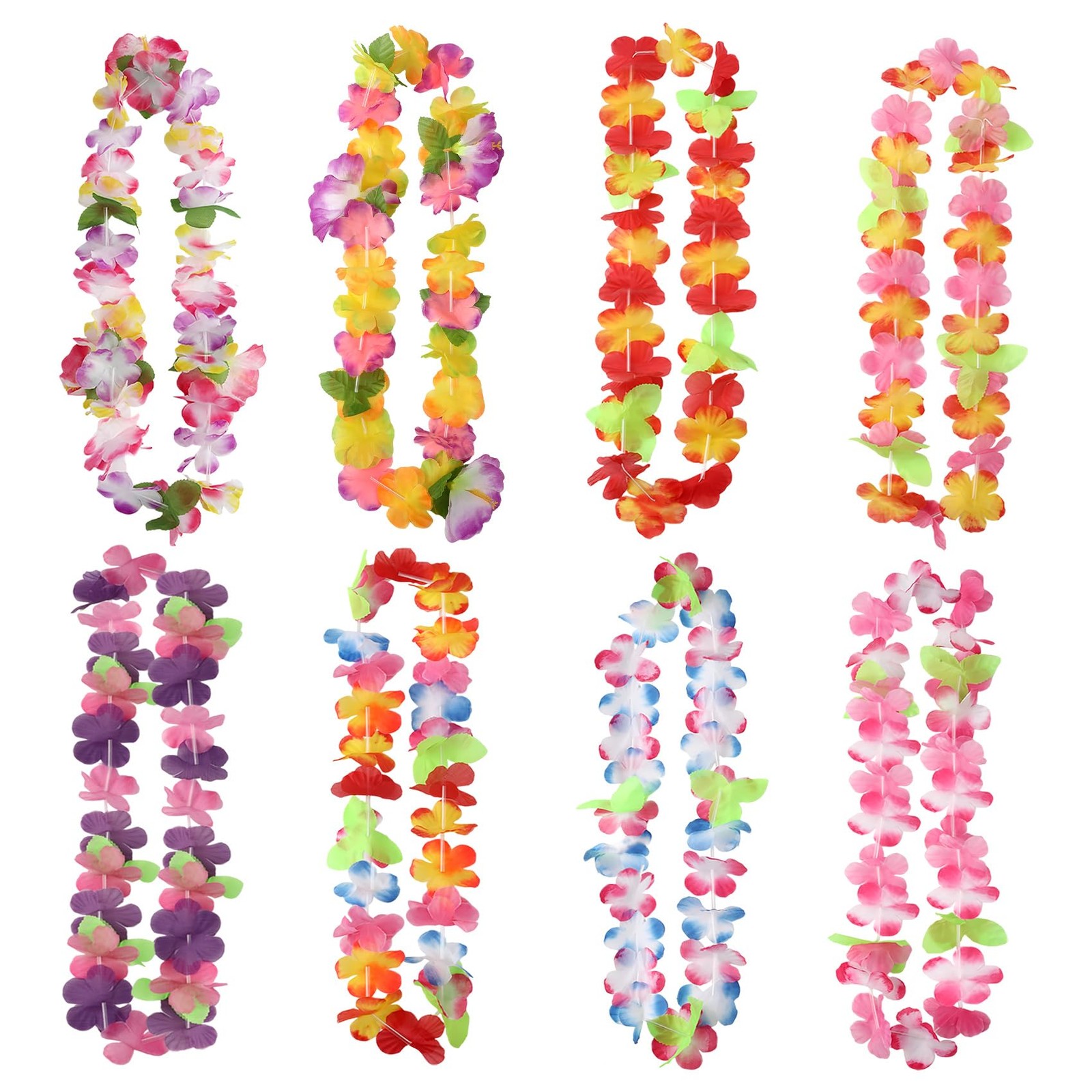 8 PCS Hawaiian Leis Garland for Luau Party Colorful Silk Tropical Flower Neck…