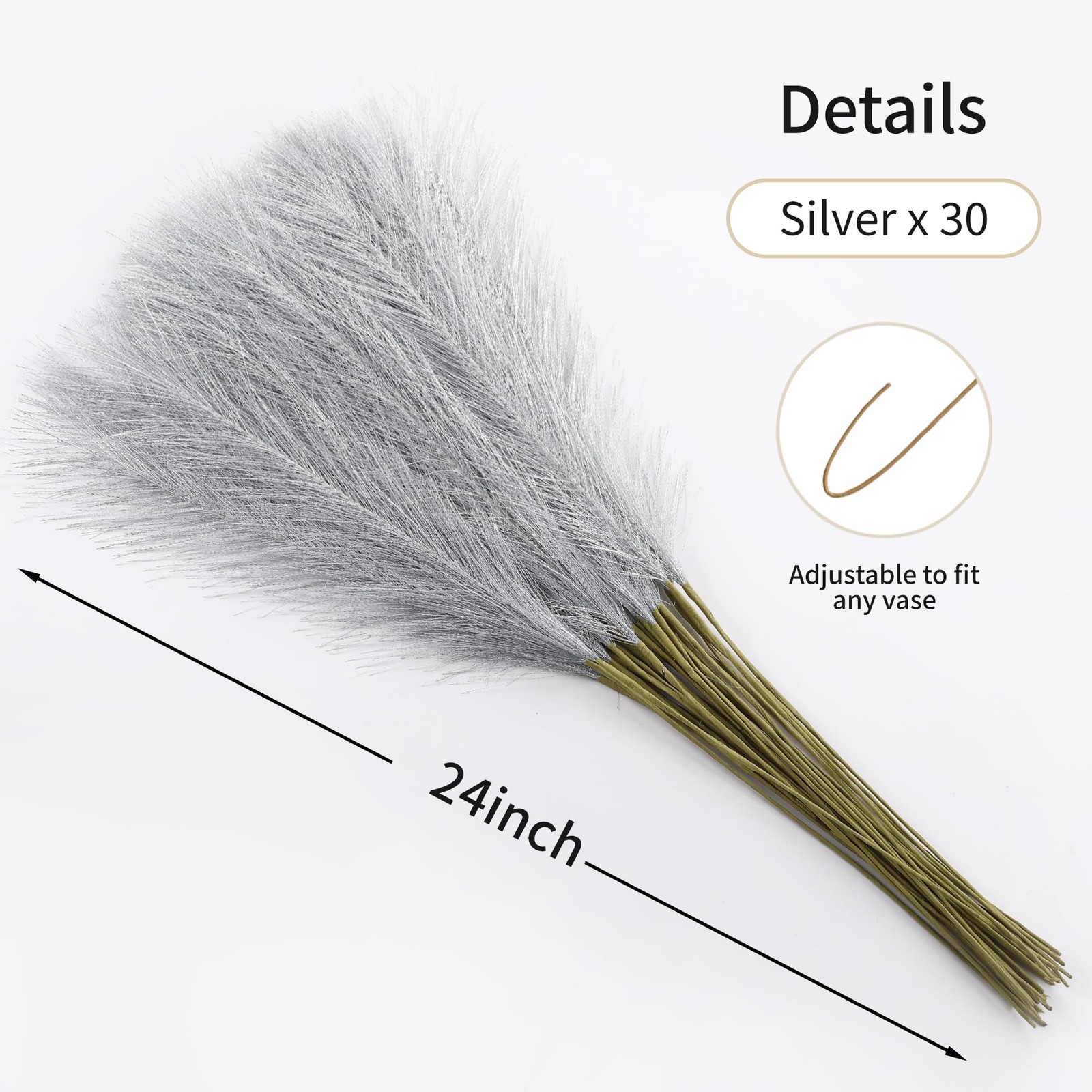 Faux Silver Pampas Grass – 30pcs 24 Inch Short Artificial Pampas Grass Decor,…
