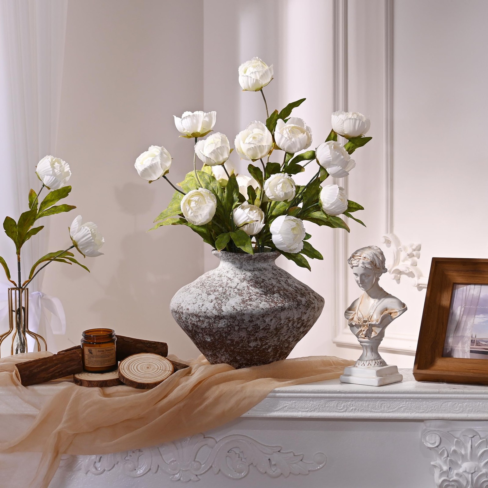 Waipfaru 6 Pcs Faux Peonies Artificial Flowers for Vase, 27″ Fake Silk Peonie…