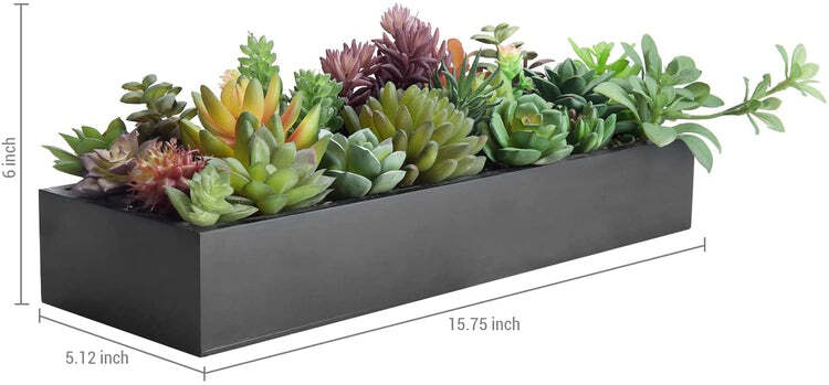 15.75 Inch Artificial Succulent Plants in Rectangular Black Wood Plant Box