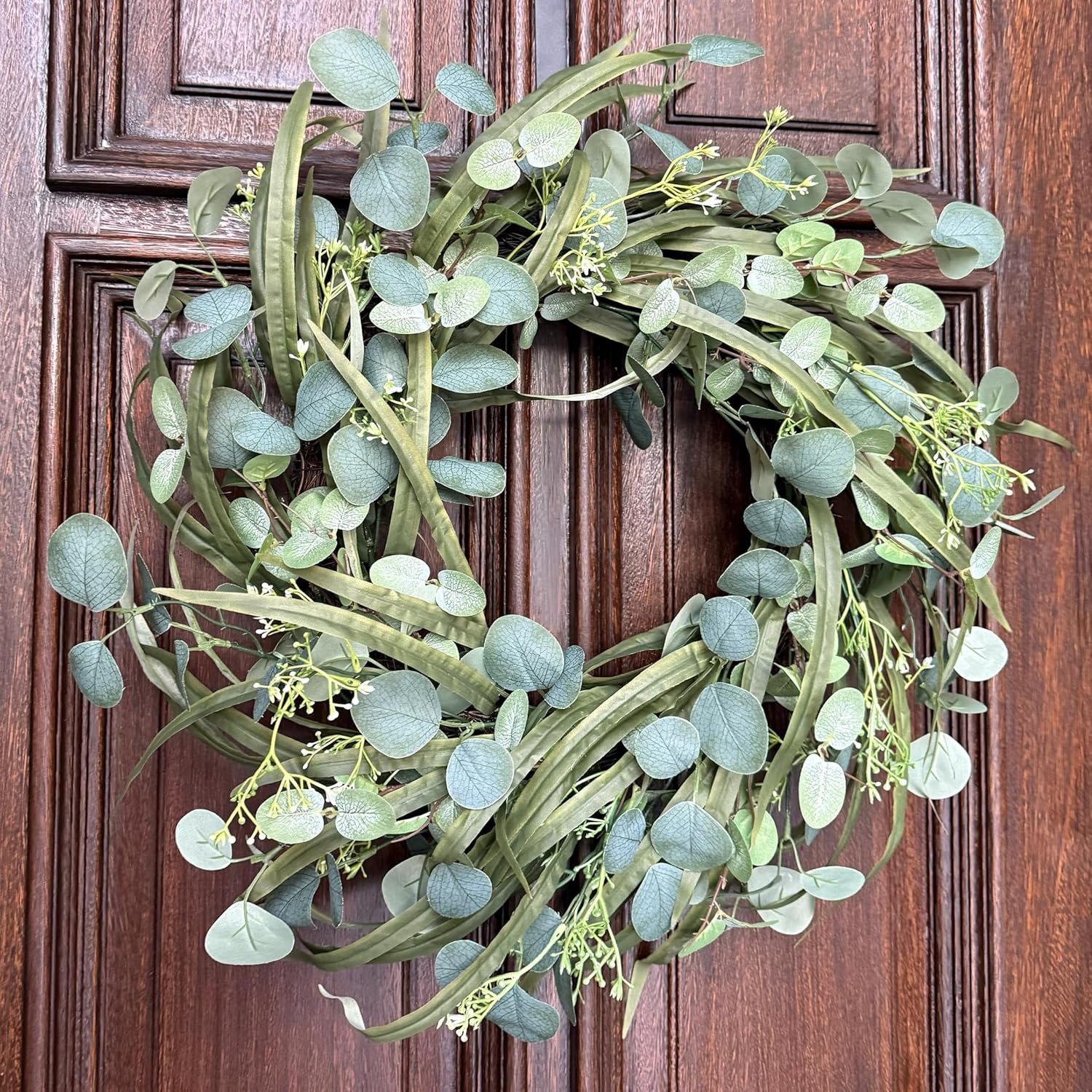 Eucalyptus Wreath for Front Door – 24 Inch Artificial Greenery Door Wreath with