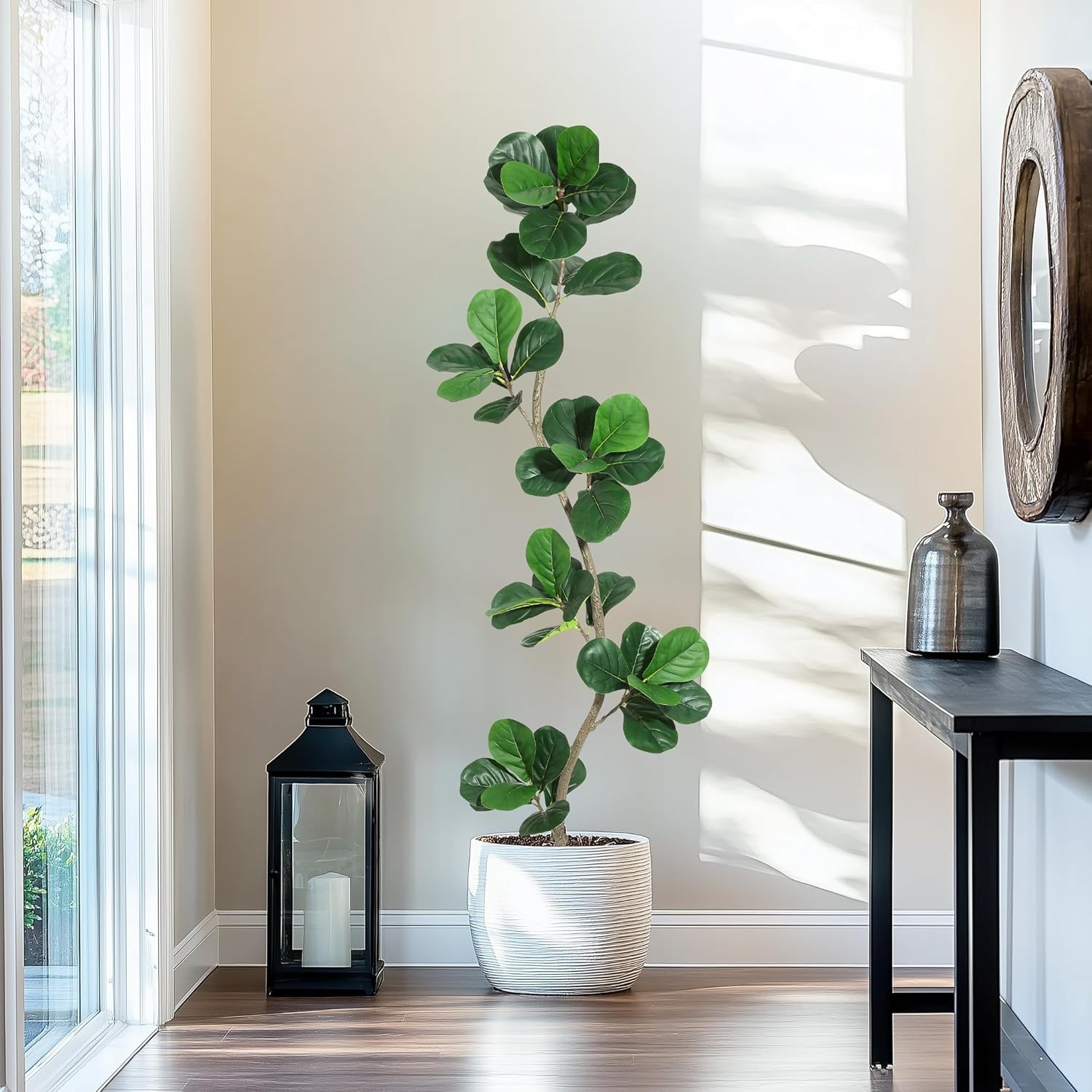 6 ft Artificial Fiddle Leaf Fig Tree Fake Plant with Black Nursery Planter Home
