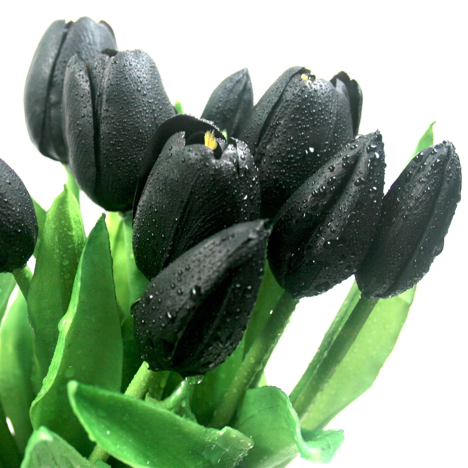 15pcs Black Real Touch Latex Tulips, Artificial Flowers, Party, Wedding, Home