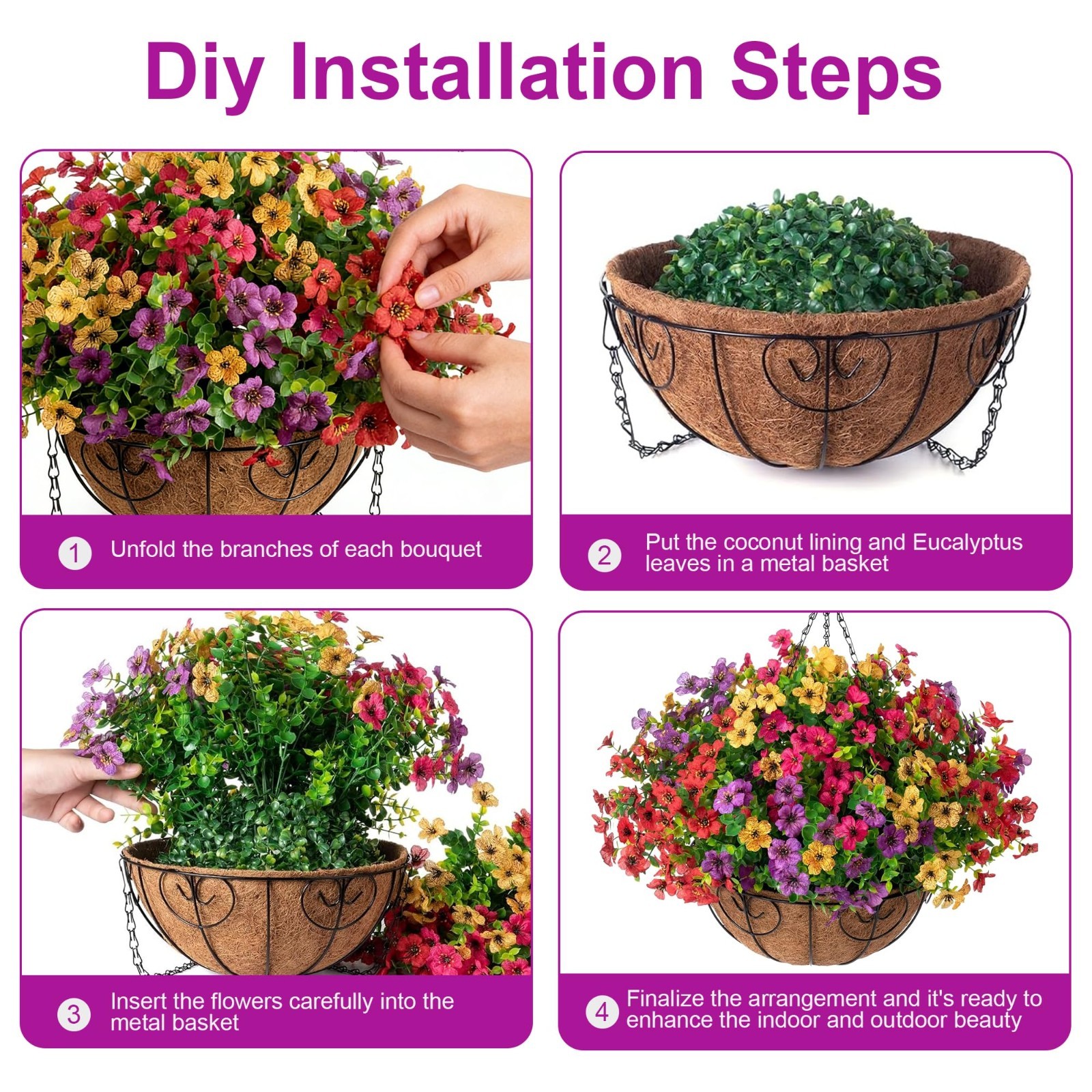 2 Set Faux Hanging Plants – UV Resistant Artificial Flowers for Outdoor Spring D