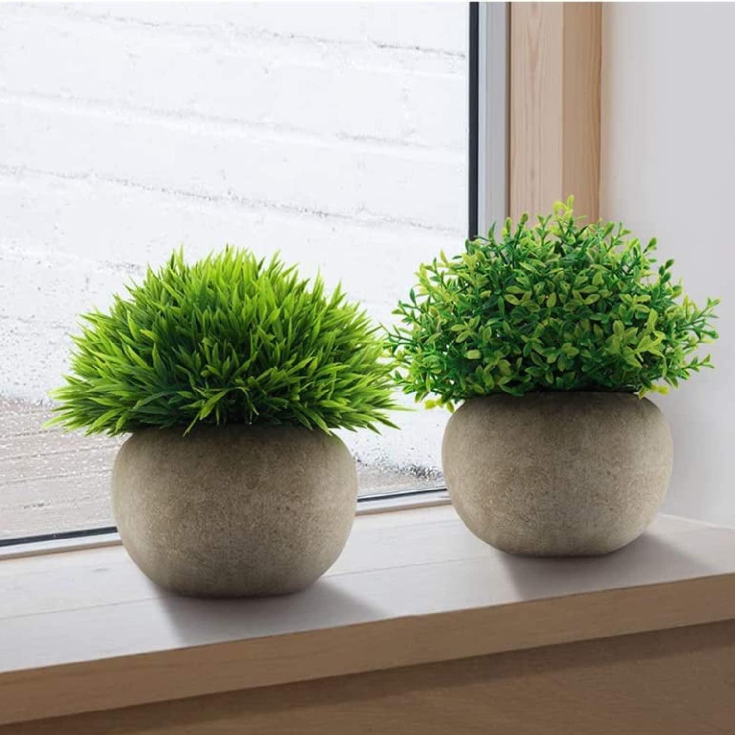 Mini Sage Green Potted Boxwood Topiary Artificial Plants for Home Decor Indoo…