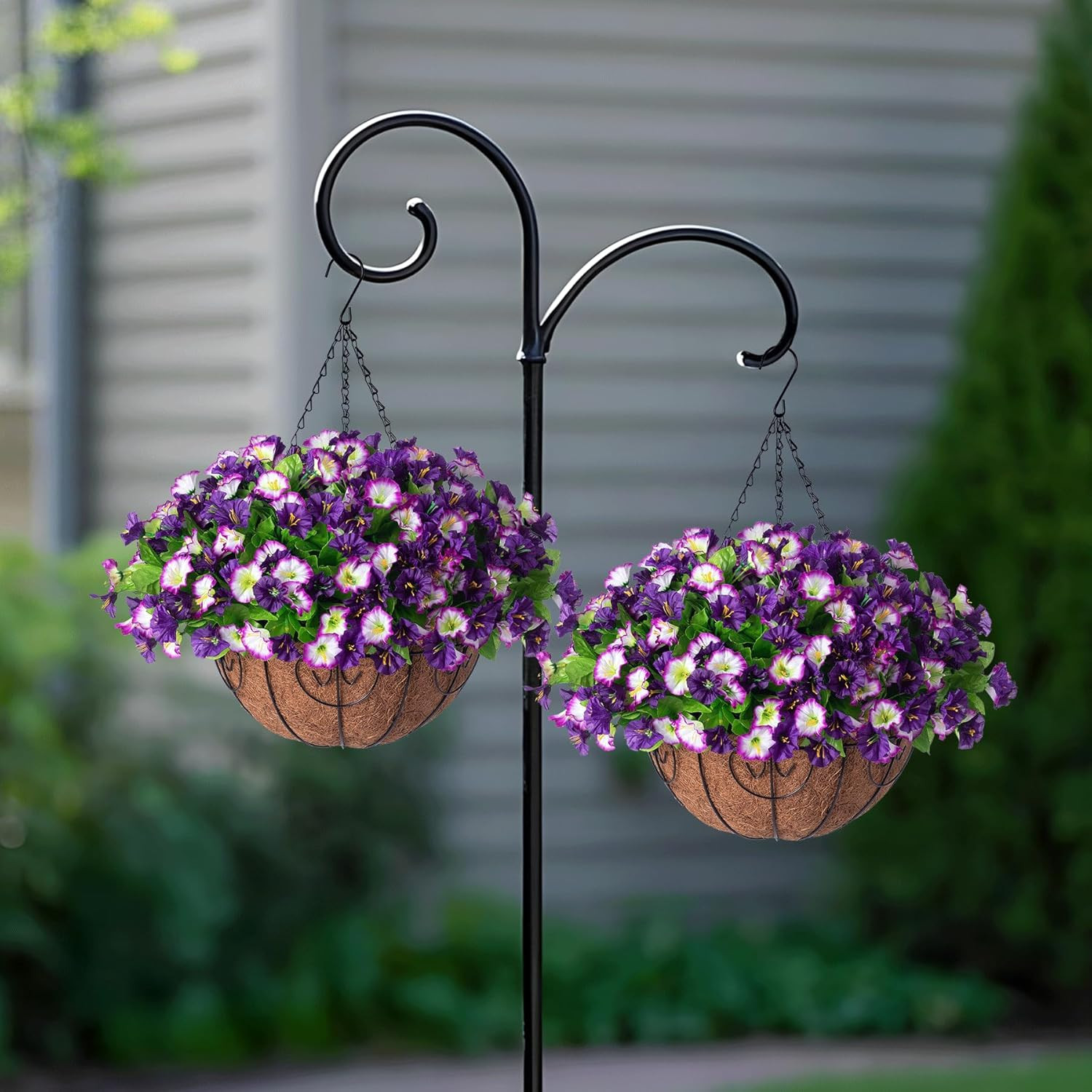 Artificial Hanging Flowers 12 Inch Basket, Faux Silk Petunias Flower Arrangement