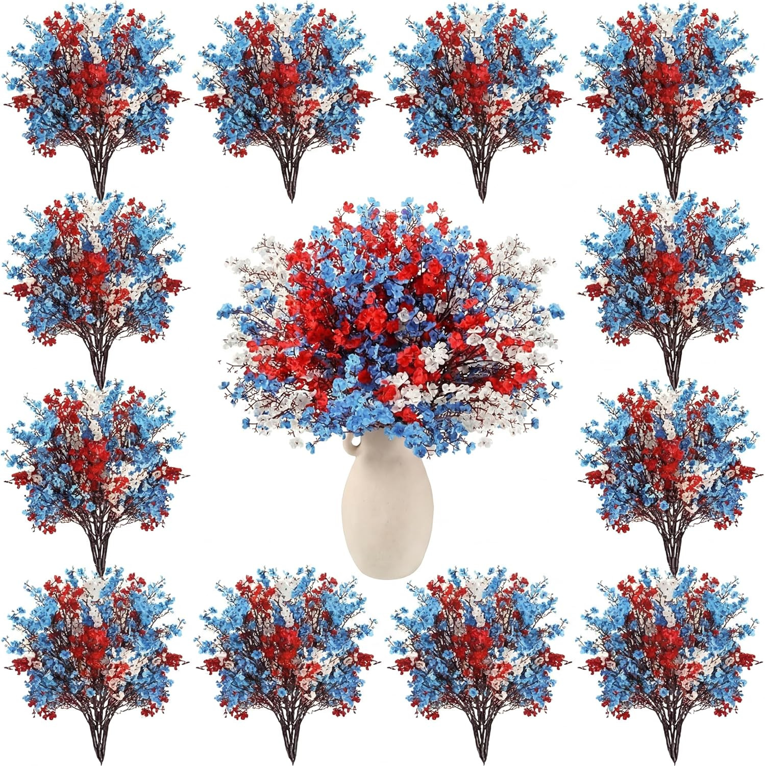 24 Pcs Red Blue White Patriotic Artificial Flowers 4Th of July 250Th Anniversary