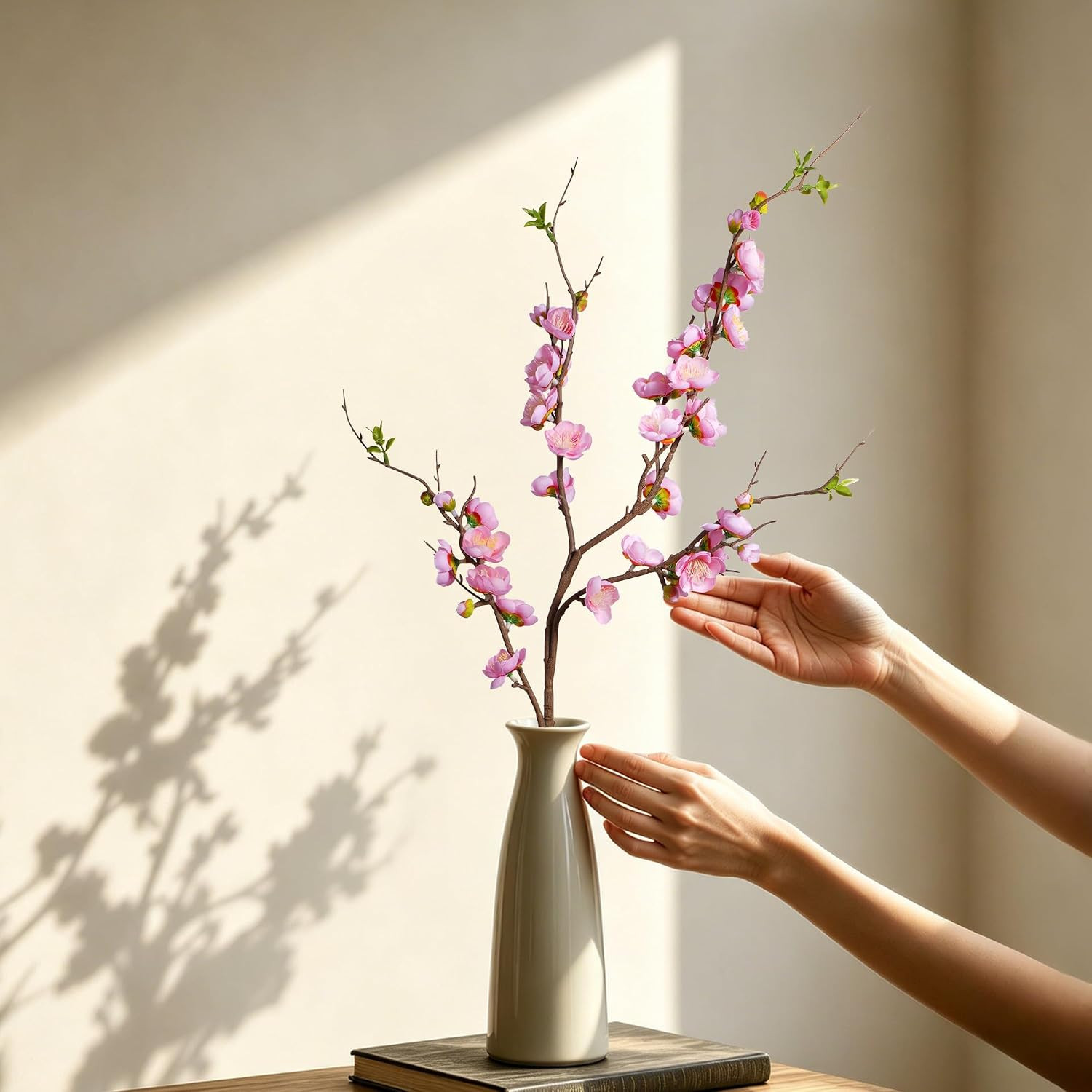 Pink Cherry Blossom Artificial Flowers – 4PCS 35.4” Long Stem Decor