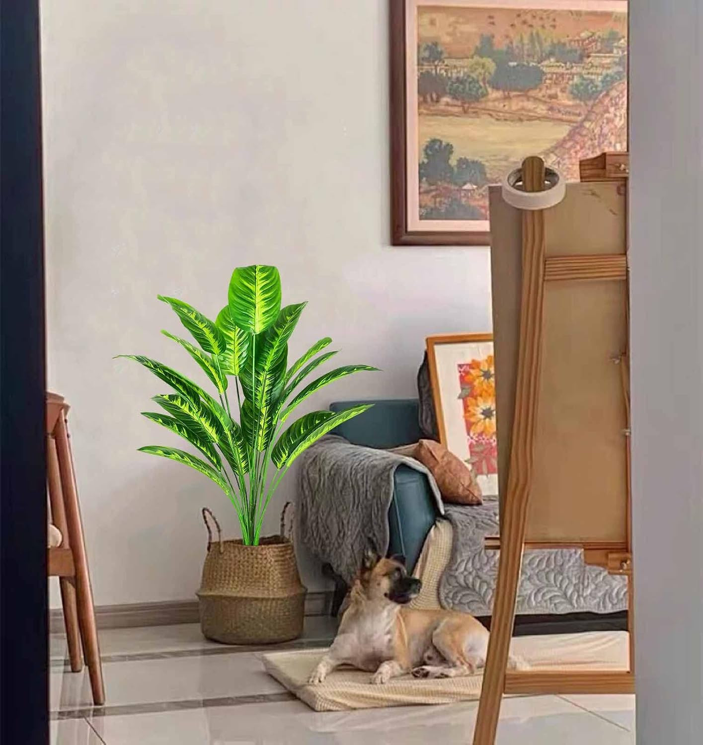 Artificial Plants Fake Banana Tree with Green Leaves in Plastic Pot 80Cm Faux