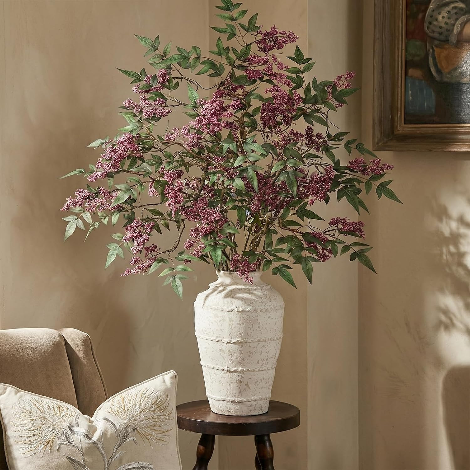 2 Pcs 36″ Dusty Plum Nandina Berry Stem – Realistic Greenery for Home Decor