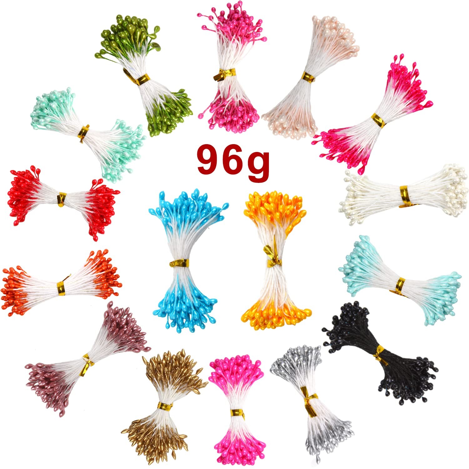 16 Colors 1360 Pieces Mixed 3mm Pearl Flower Stamens for Decoration (Classic)