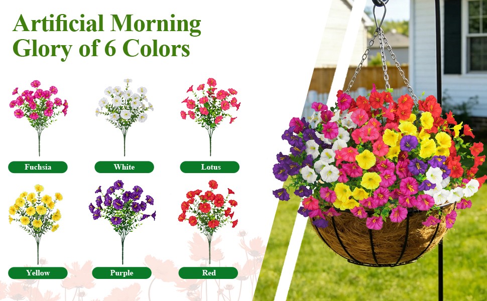 24 Bundles Artificial Morning Glory Flowers for Outdoors, Mixed | Realistic silk