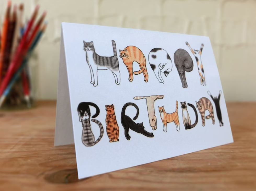 Cats Birthday Card Size : A6 ( W 14.8cm x H 10.5cm / 5.82″ x 4.13″)