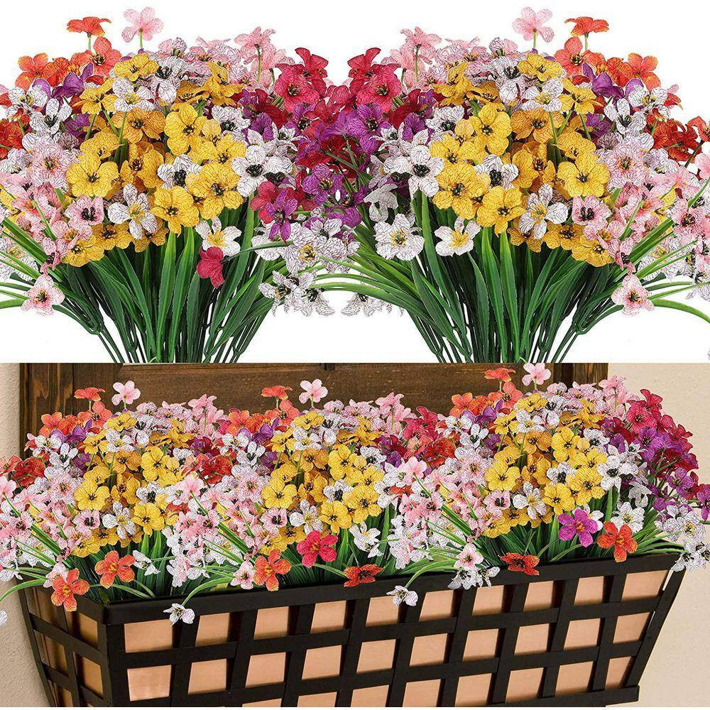 32 Bundles UV Resistant Faux Flowers Greenery Shrubs, 15.7 In. Multi-Colored Out