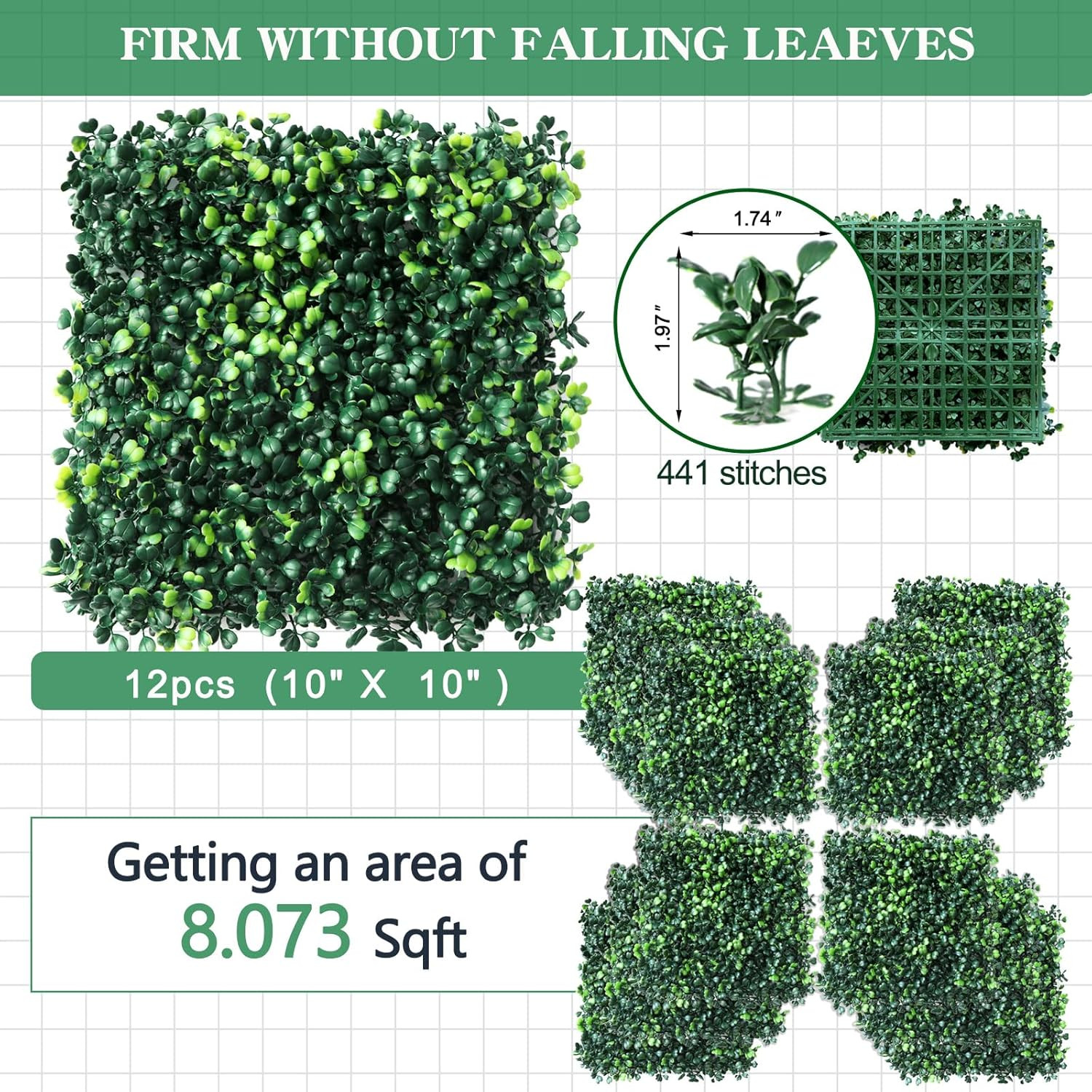 12Pcs 10″X10″ Grass Wall Panels Backdrop, Artificial Boxwood Hedge Wall for Indo