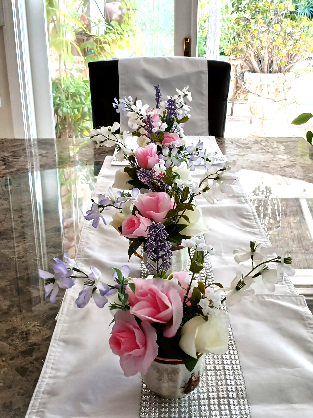 Tea Party Floral Arrangement Pink White Roses POP-IN Bridal Vanity Elegant Gift