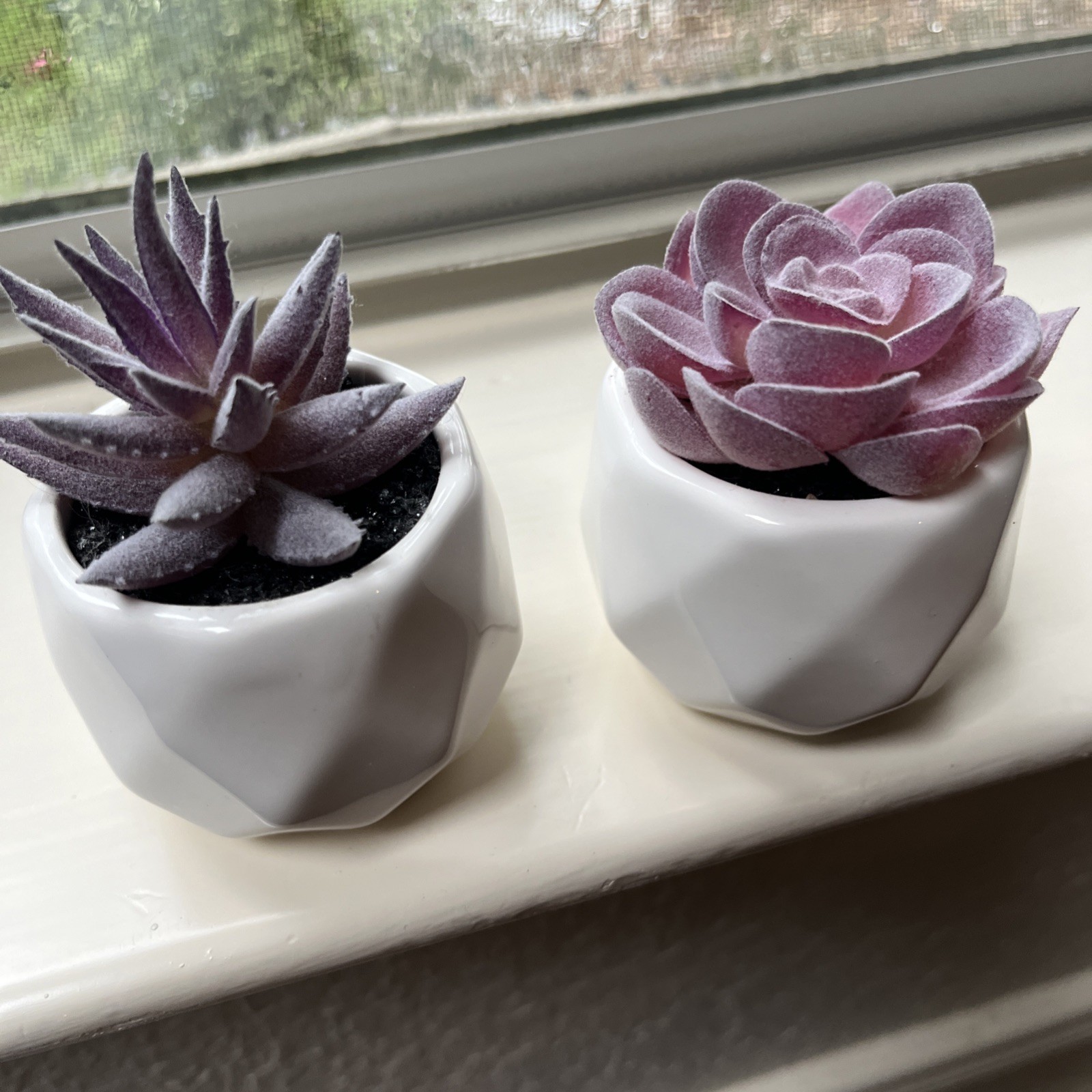 2 Pink Purple Artificial Fake Succulent Plants Faux Indoor Decor Small Potted