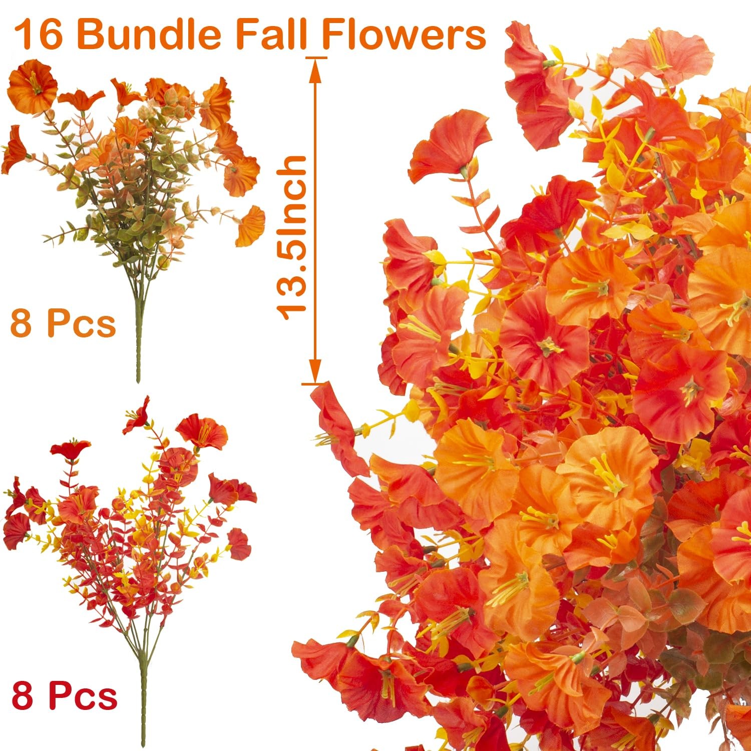 16 Bundles Artificial Fall Flowers No Fade Faux Autumn Plants, Fake Indoor Ou…