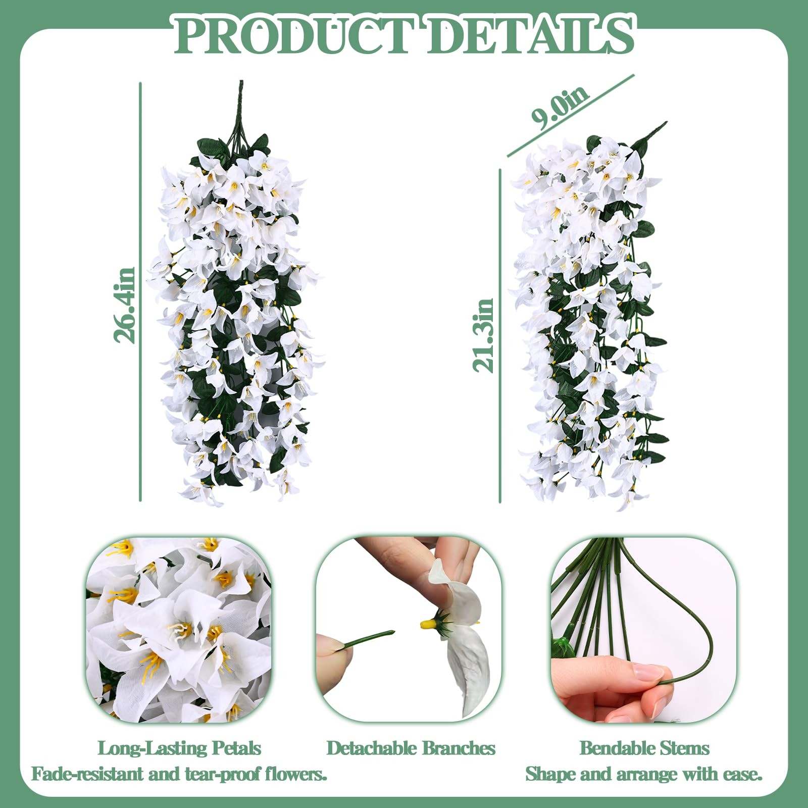 6 Pcs Artificial Bougainvillea Flowers for Outdoor Decor, White