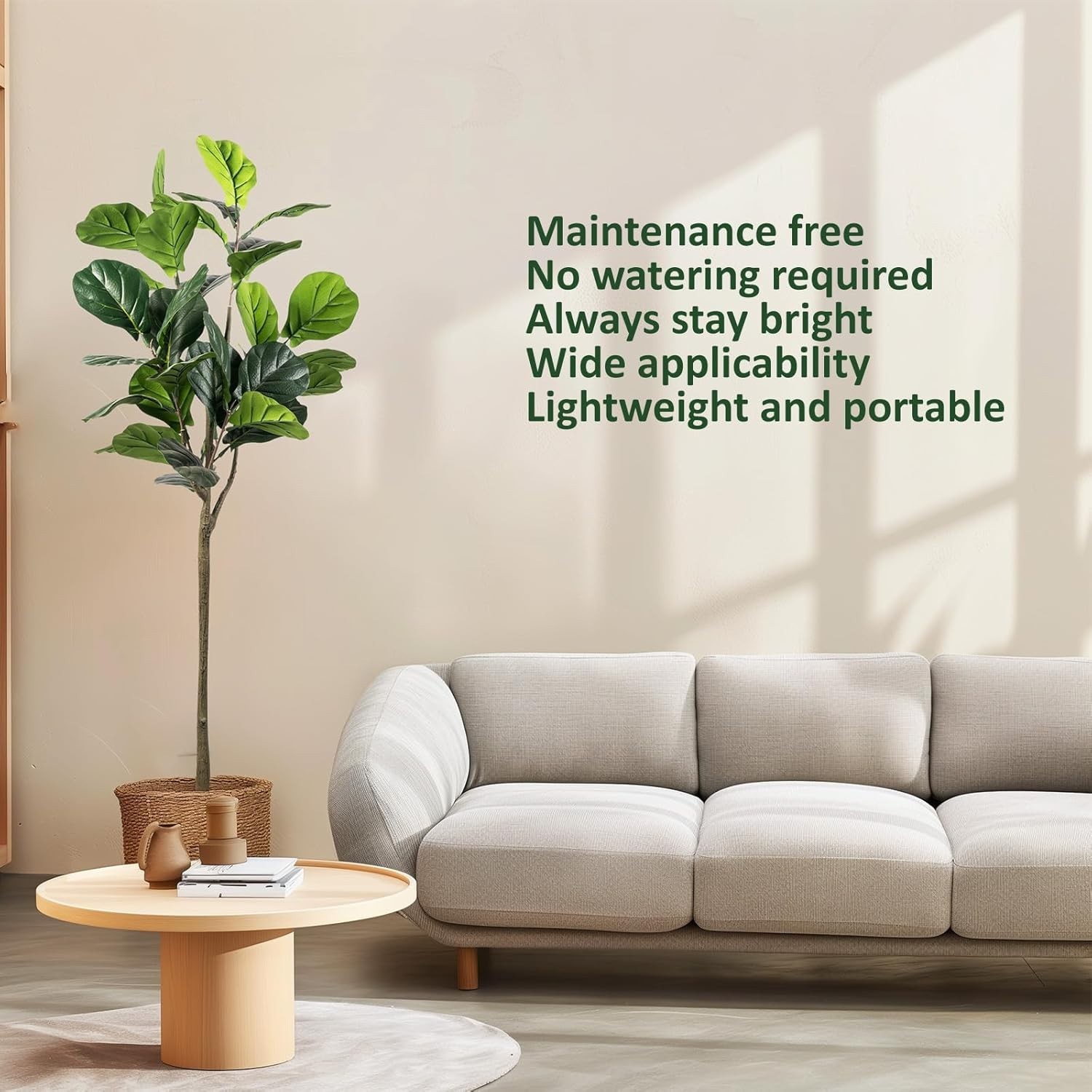 Artificial Fiddle Leaf Fig Tree, 5FT Faux Ficus Lyrata Plant Tall Fake Tree