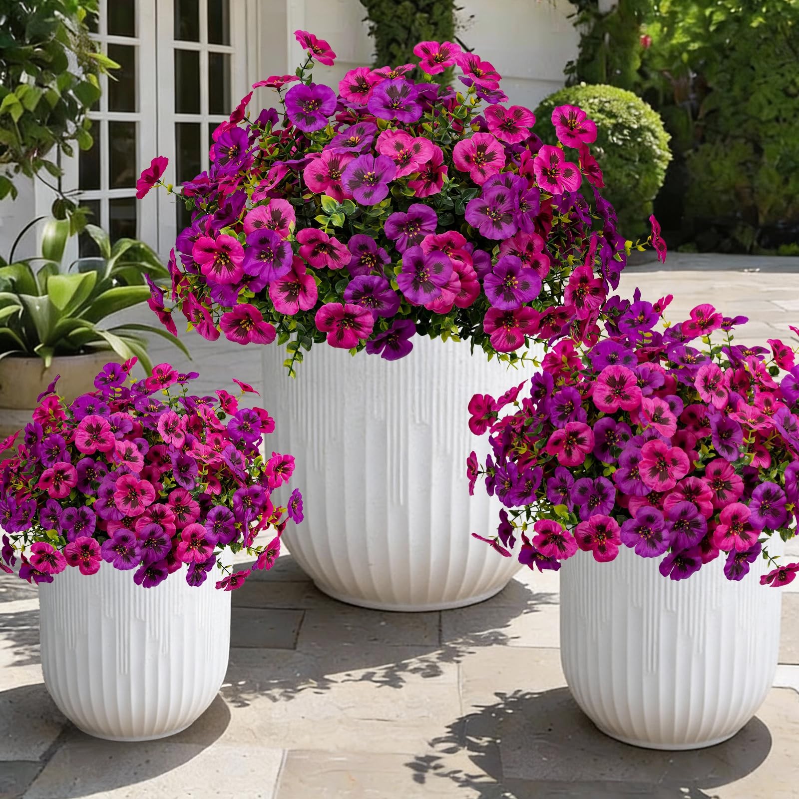 12 Piece Outdoor Artificial Flowers Fake Pansies –Tone Faux Flowers per Stem…