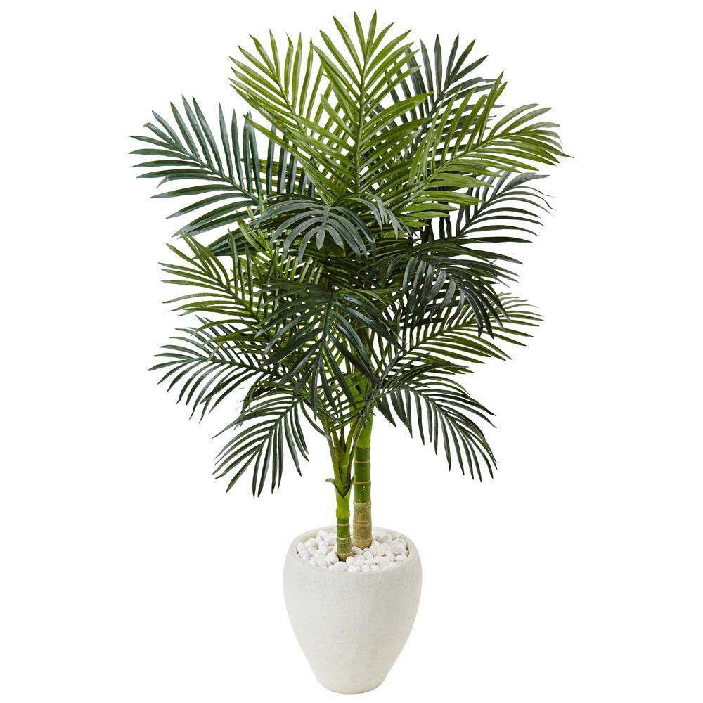 Golden Cane Palm Tree in White Oval Planter Realistic Nearly Natural 4.5’ Decor