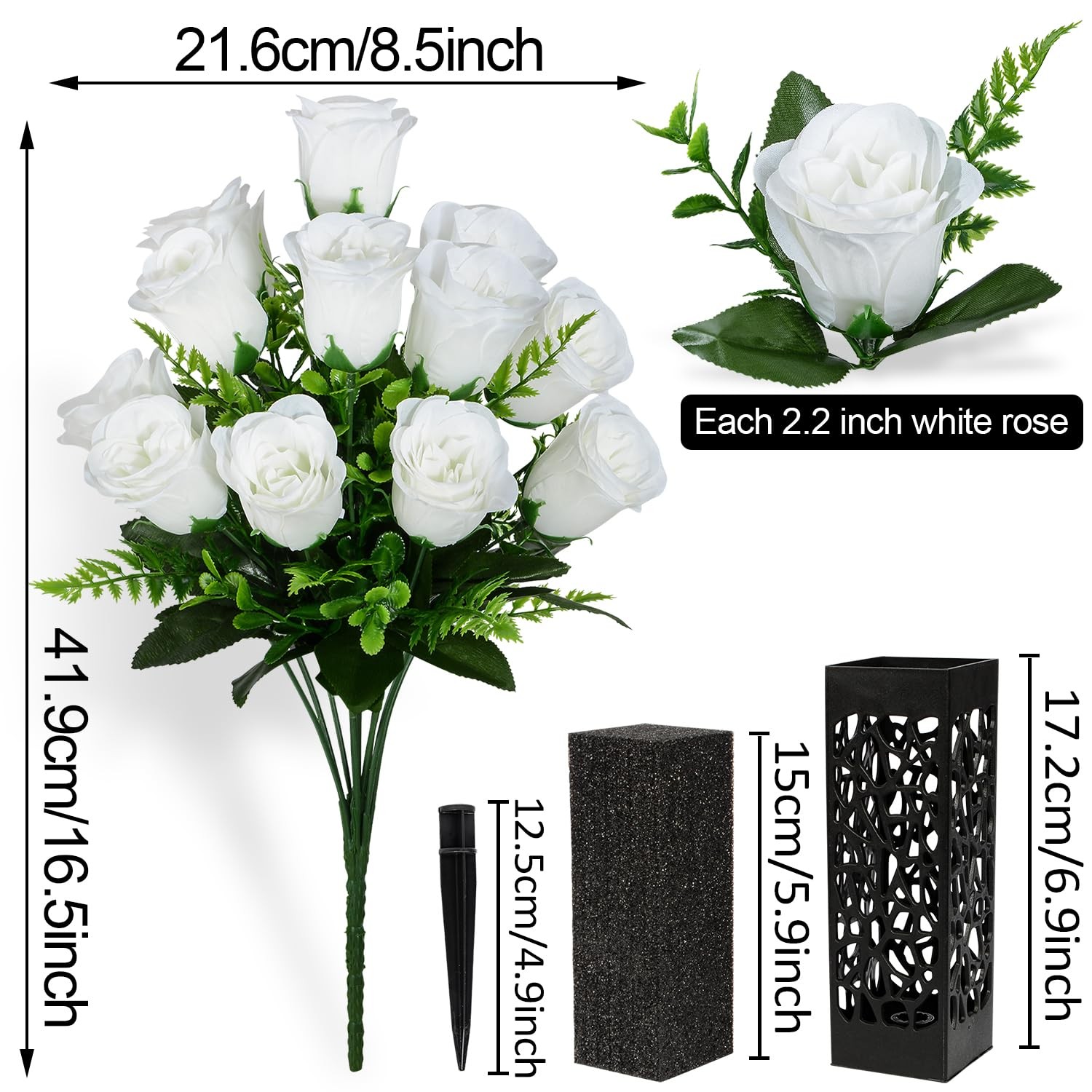 Artificial Cemetery Flowers, Grave Memorial Flowers, Set of 2 Artificial Rose…