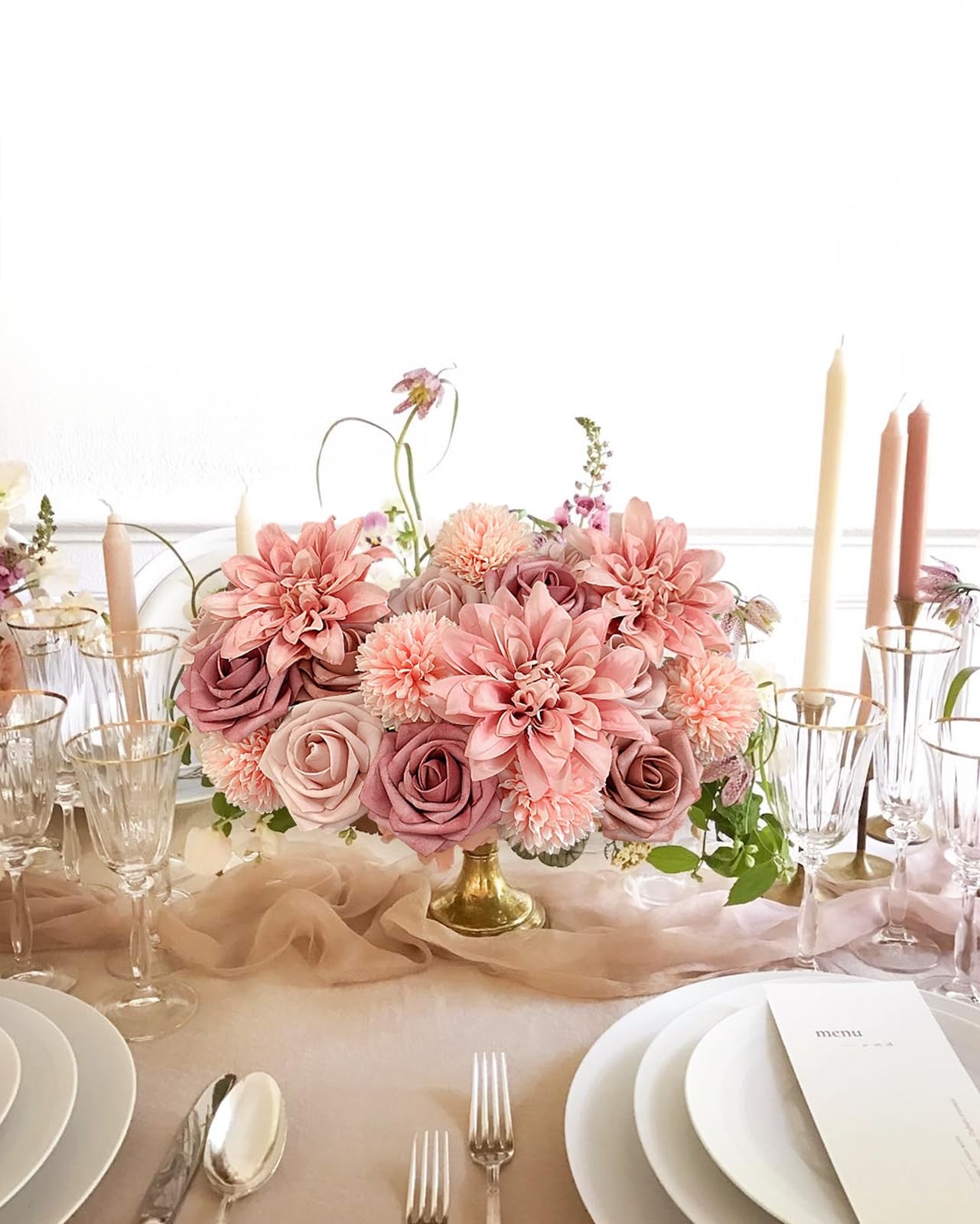 Dusty Roses Artificial Flowers Pink Fake Flower Bulk for DIY Wedding Bouquet …