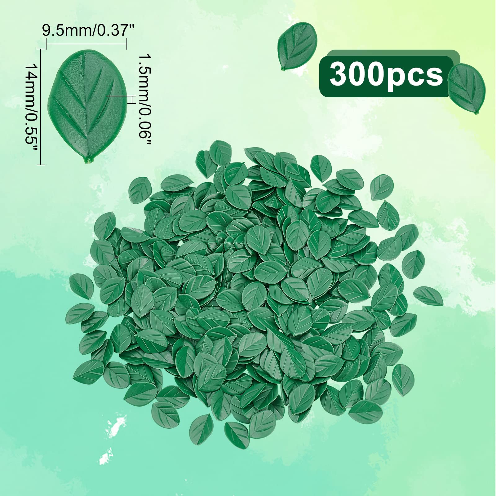 Artificial Green Leaves 14×9.5mm Miniature Mint Leaf Mini Plants Decor 300 PCS