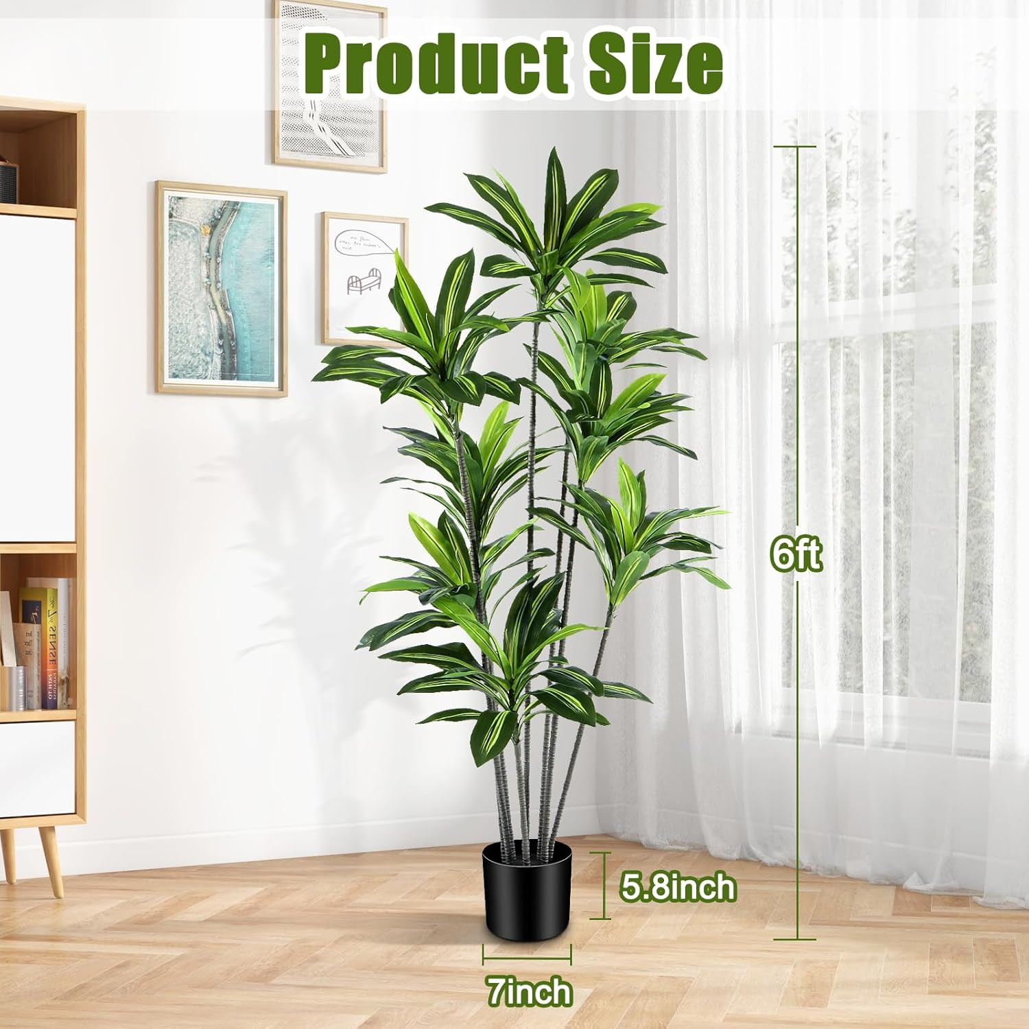 6FT Dracaena Artificial Plant – Lifelike Faux Tree for Home & Office Decor