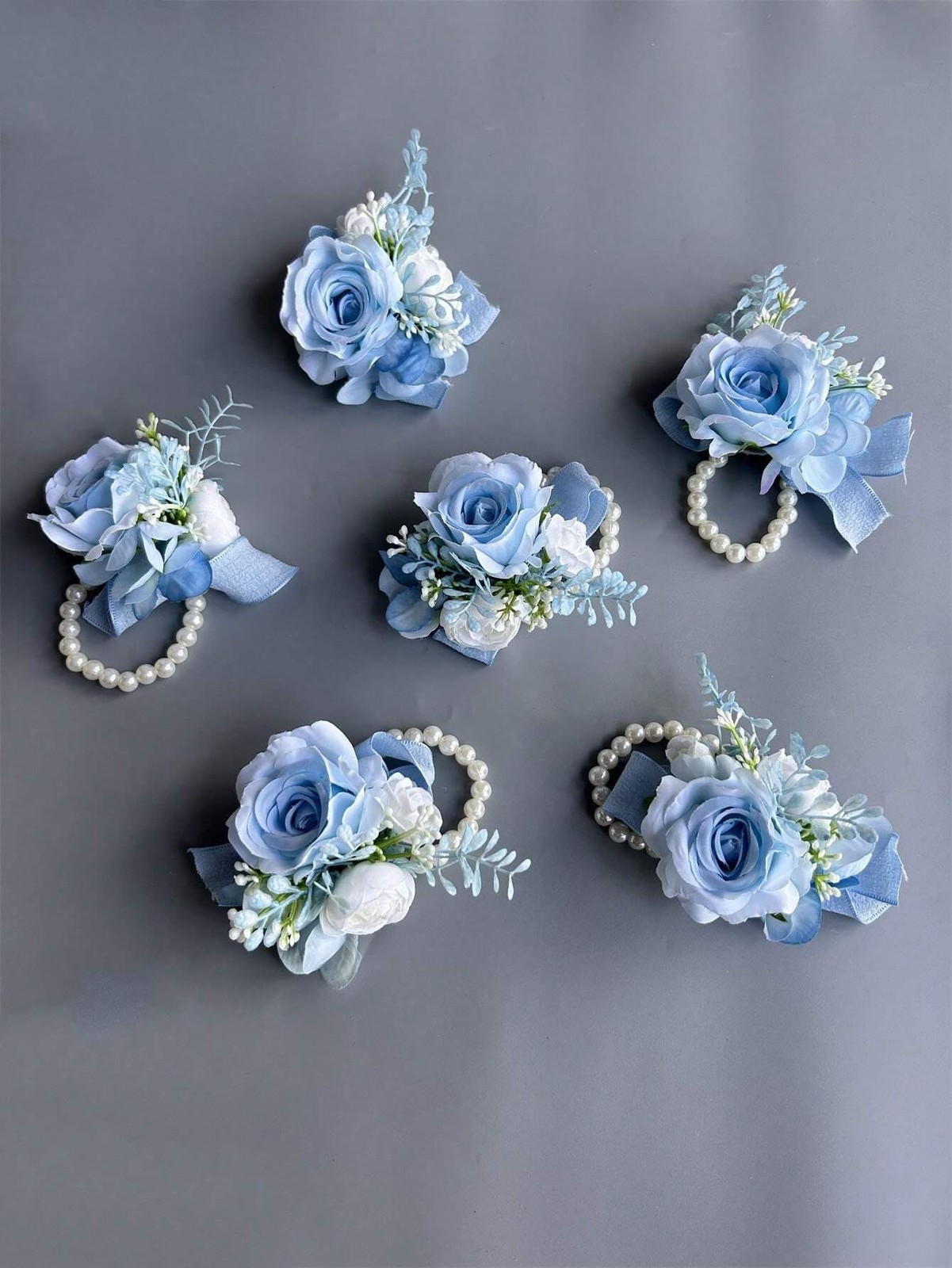 6 Pcs Artificial Rose Flower Wrist Corsage Wedding Boutonniere Party Decoration