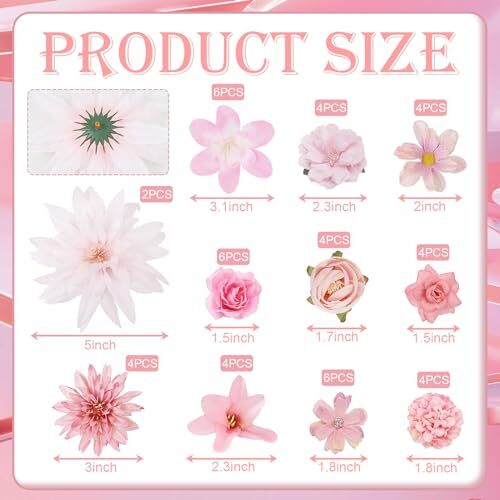 48 PCS Fake Flowers Heads – Artificial Flower Heads Bulk Silk Faux Flower Pink