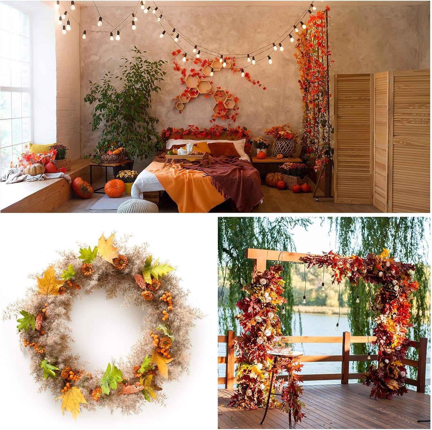 Artificial Leaves, 200 Pcs Mixed Fall Maple Autumn Fake Leaf for Wedding Part…