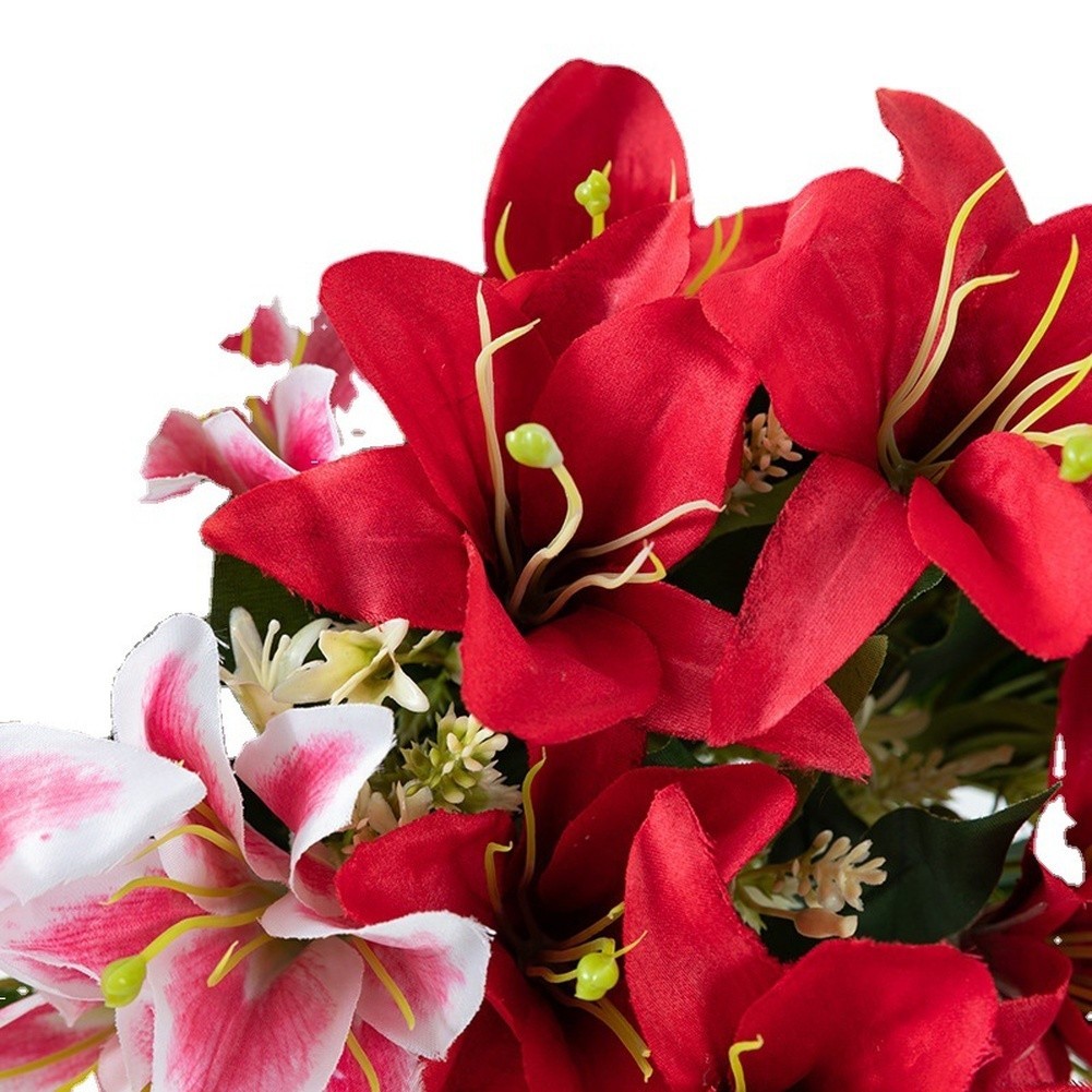Silk Lily Flower Bouquet 7 Blooms Wedding Home Decor Table Centerpiece Red