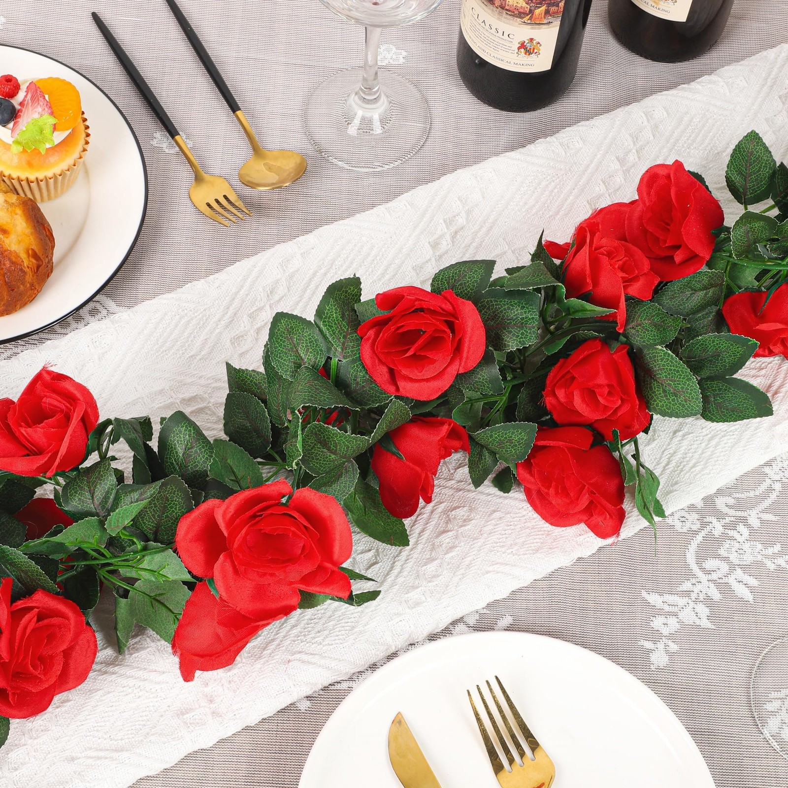 Aneco 8 Pack 64 FT Red Flower Garland Kentucky Artificial Rose Vines Derby Ro…