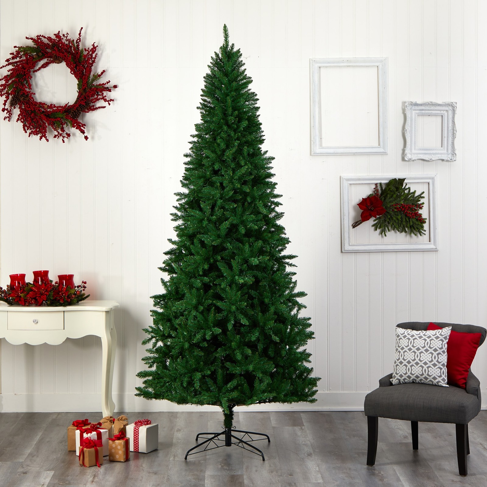 9ft Green Valley Fir Christmas Faux Tree with 800 Clear LED Lights Prelit