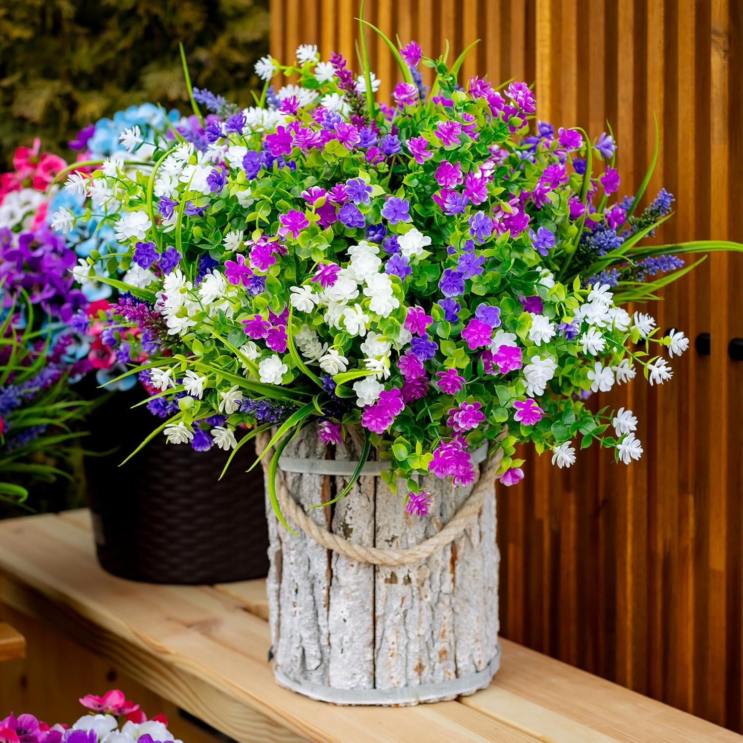 Artificial Flowers Outdoor Fake Plants – Mixed, 3 Colors Magenta Purple White