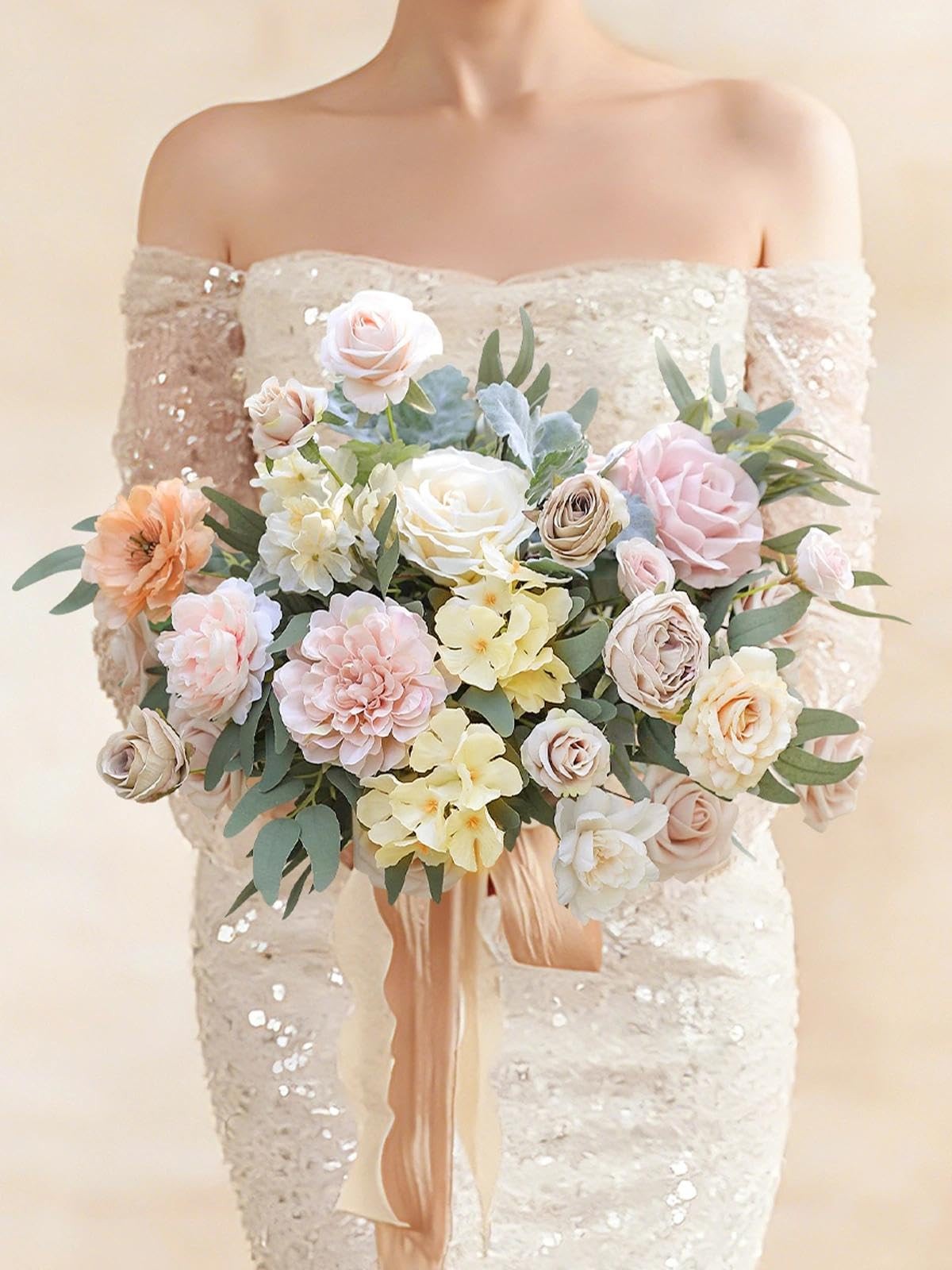 Artificial Flowers Combo Champagne Fake Roses Silk Flowers with Stems for DIY…