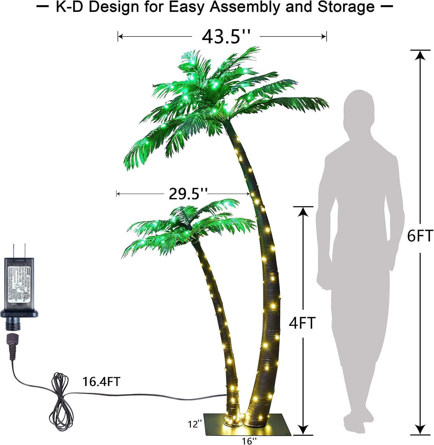 Gorgeous Artificial Lighted Solar Palm Tree 4FT&6FT Office Decor 184LED Outside