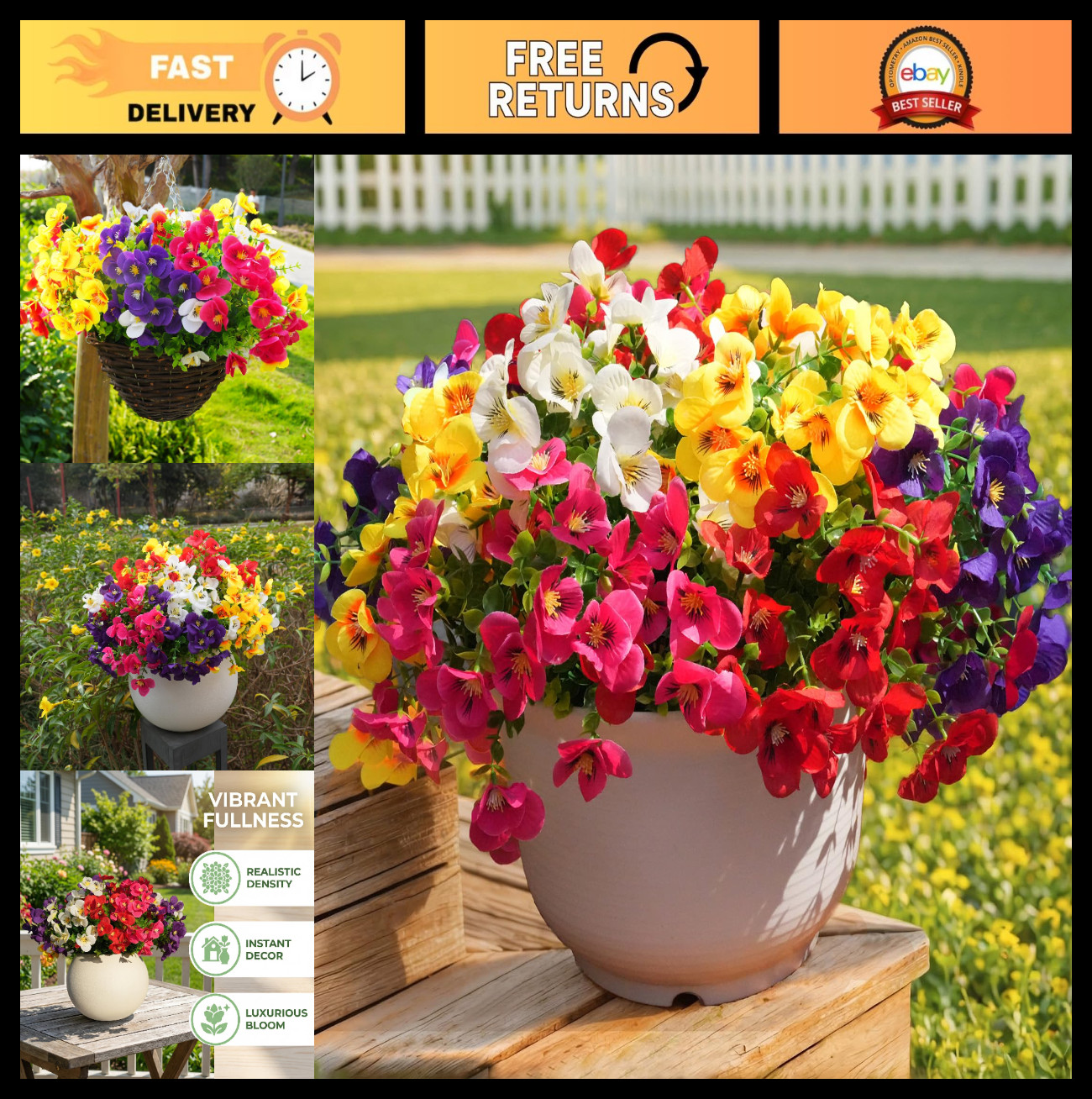 20 Pcs UV Resistant Artificial Pansies – Realistic Fake Flowers for Garden & Pat