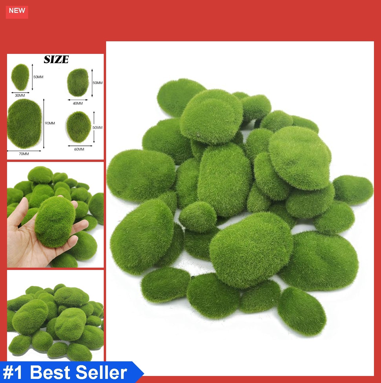 40 Pieces Artificial Moss Rocks 4 Sizes Green Foam Decor For Fairy Gardens