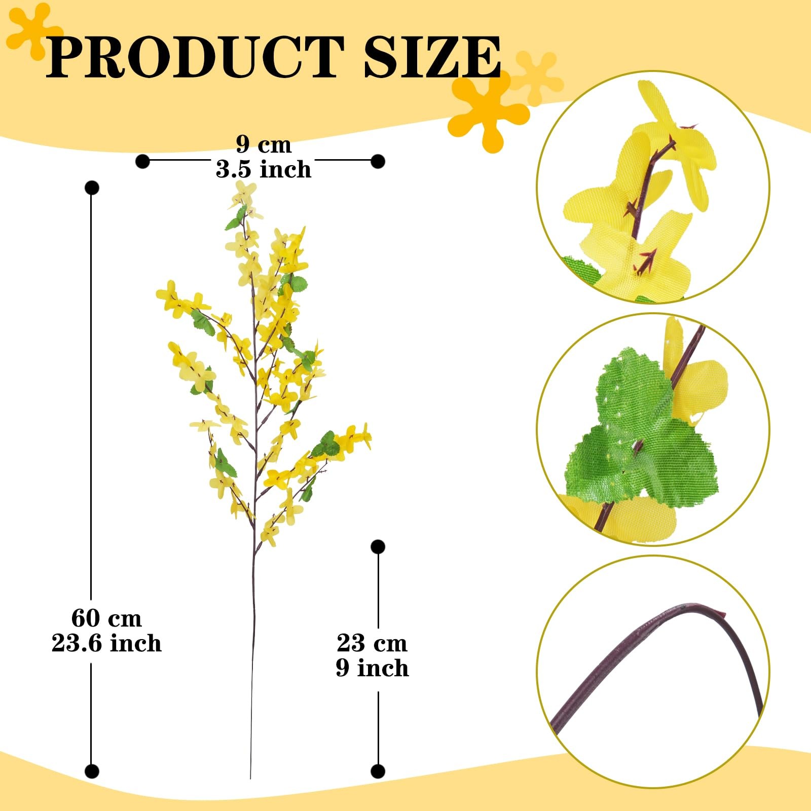 Yellow Artificial Flowers 12Pcs 23.6in Forsythia for Vase Decor