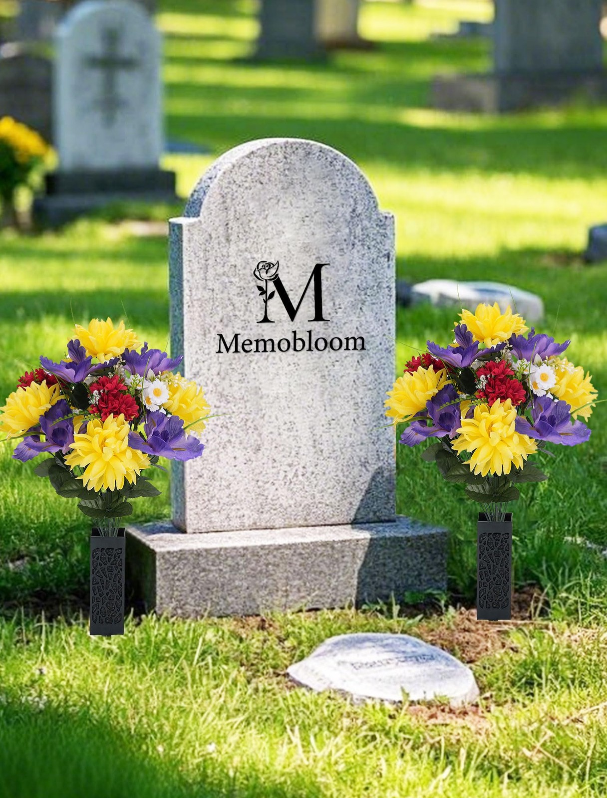 Memobloom Artificial Memorial Flowers for Cemetery: 2 Pcs Cemetery Flowers fo…