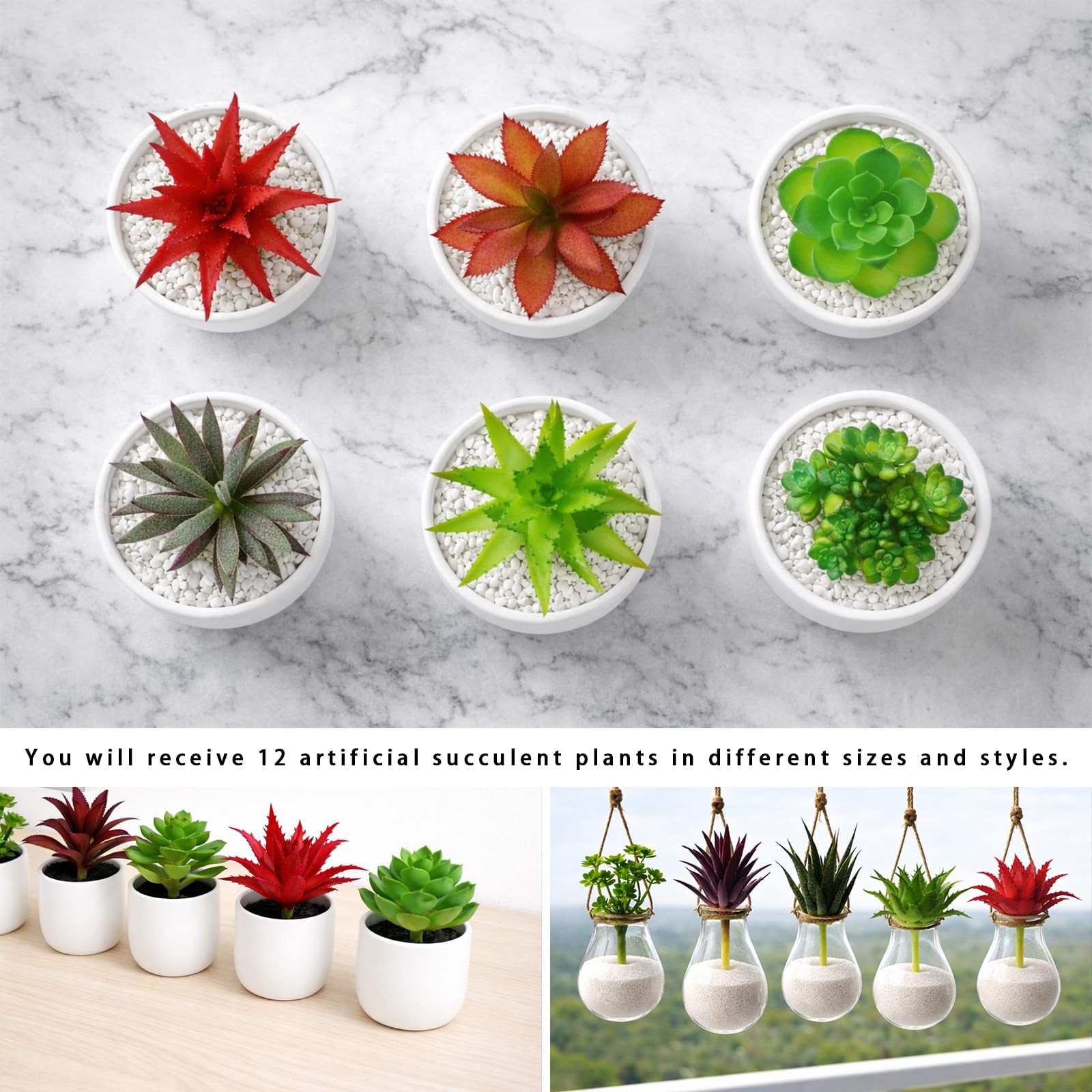 Artificial Succulents 12 PCS Mini Fake Plants Assortment Small Faux DIY