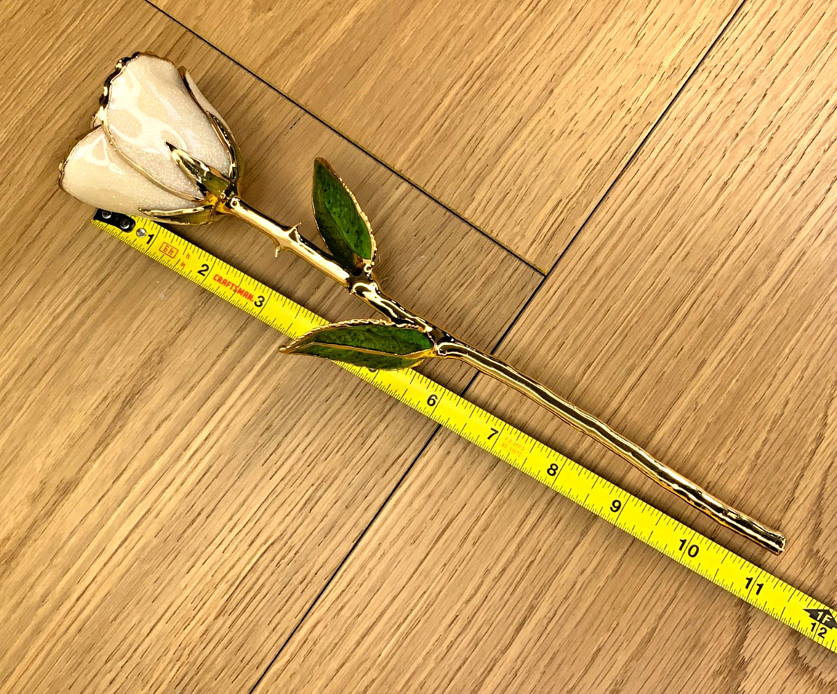 Pearl White 24K Gold Dipped Real Preserved Forever Rose 11 Inch June Birthstone