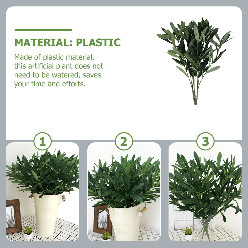 3Pcs Plastic Artificial Plants Green Fake Leaves for Office Home Table Display