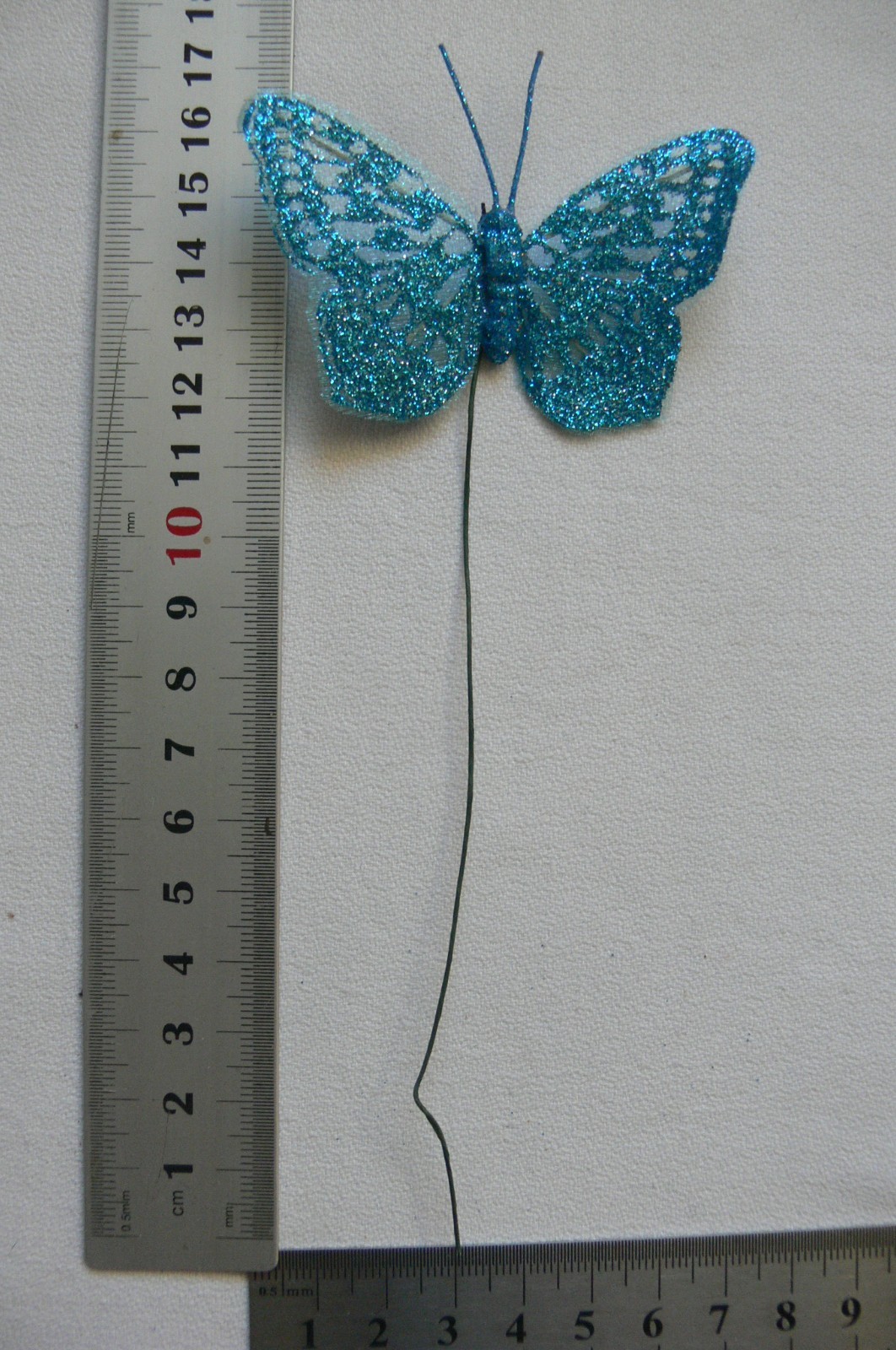 BUTTERFLY Pk 12 Piece CAPRI BLUE – 40x65mm – Antennae’s + Stem 12cm long – KSCRT