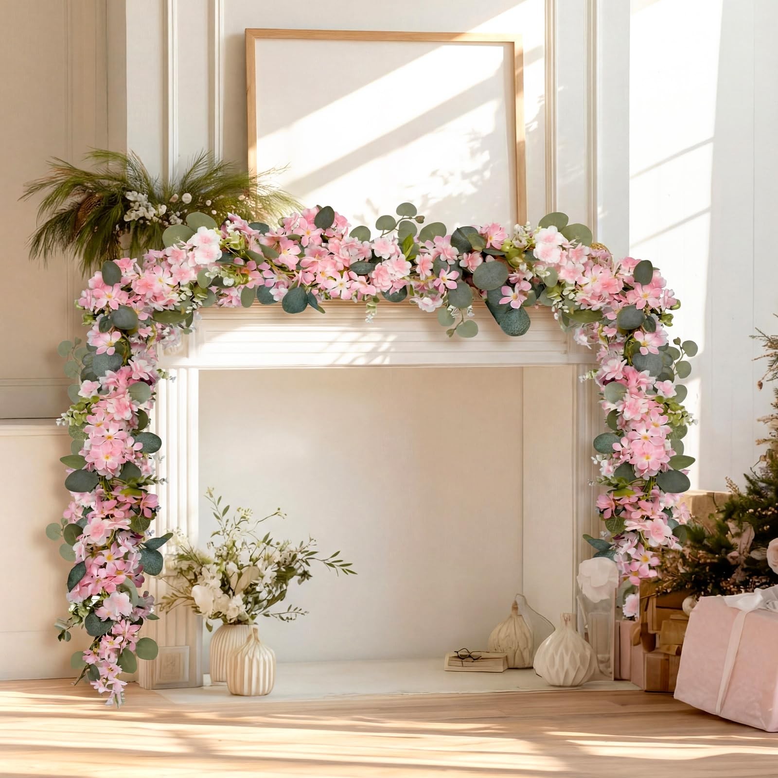 1 Set 3 Pcs Spring Flower Pink Garland 18 Feet Total 6ft Per Piece Spring Flo…