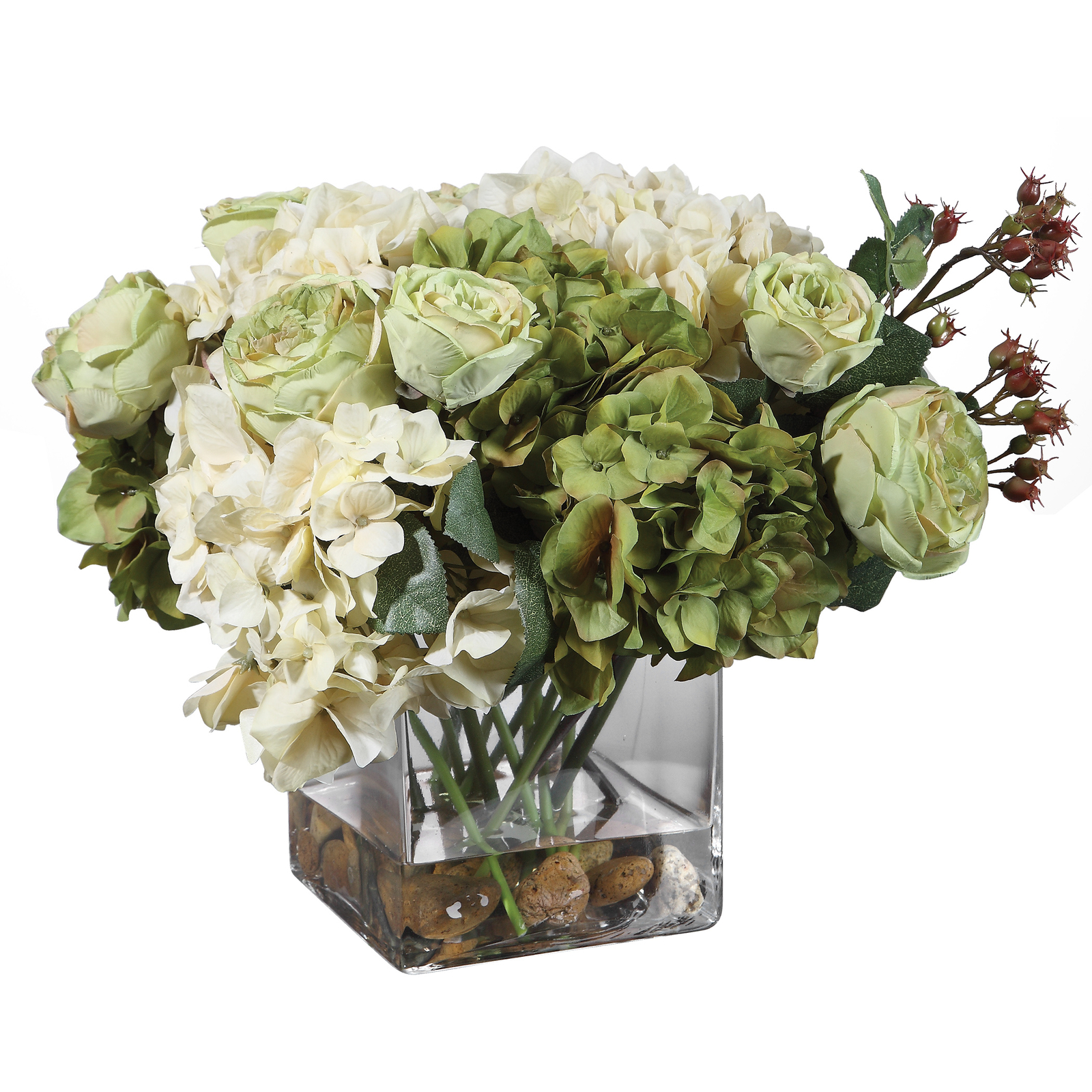 Elegant Cream Green Hydrangea Rose Spring Flower Bouquet Vase