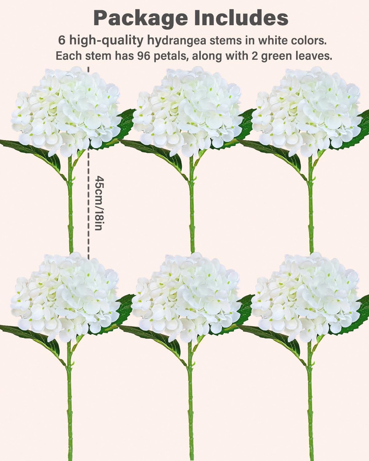 6PCS White Artificial Hydrangea Flowers Silk Faux Bouquets for Wedding & Home